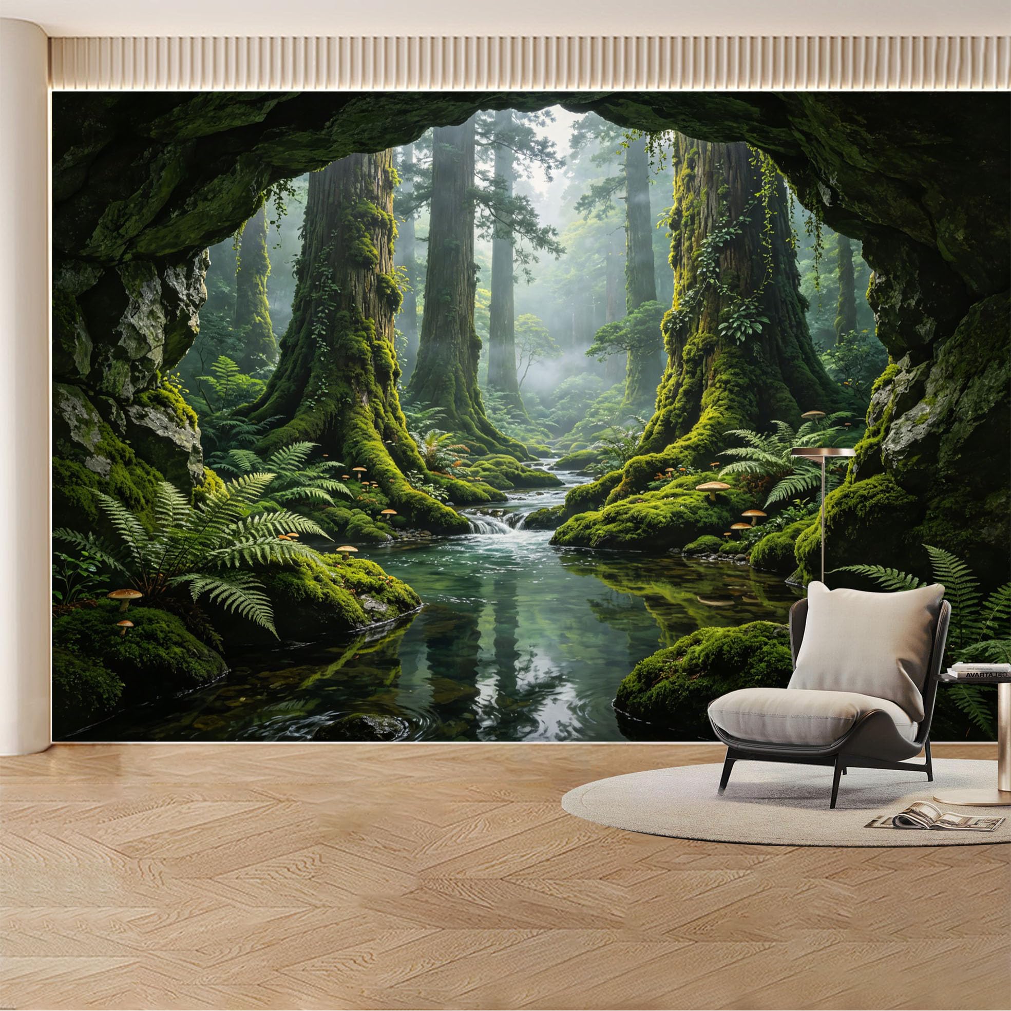 Kayorowalls Bh20260620098 Custom Wall Mural Wallpaper Forest Stream Landscape Nature 3D Effect Wall Decor Large Wall Art Misty Tropical Luxury Removable Selfadhesive Large Photo For Living Room， Bedroom， Office