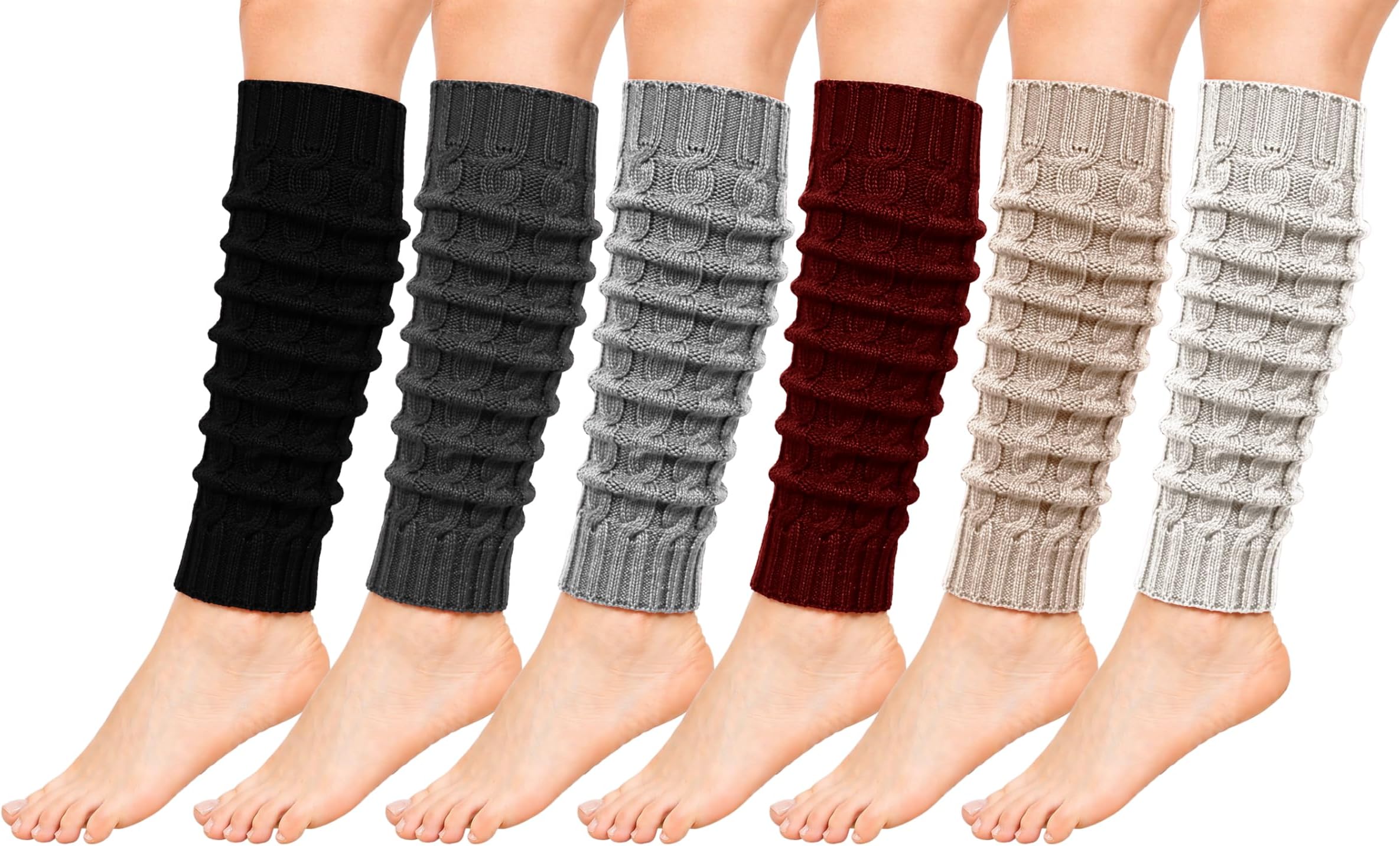 Leg Warmers 6 Pairs Womens Knee High Sleeve Cable Knit Long 80s Retro Workout Gym Pilates Yoga