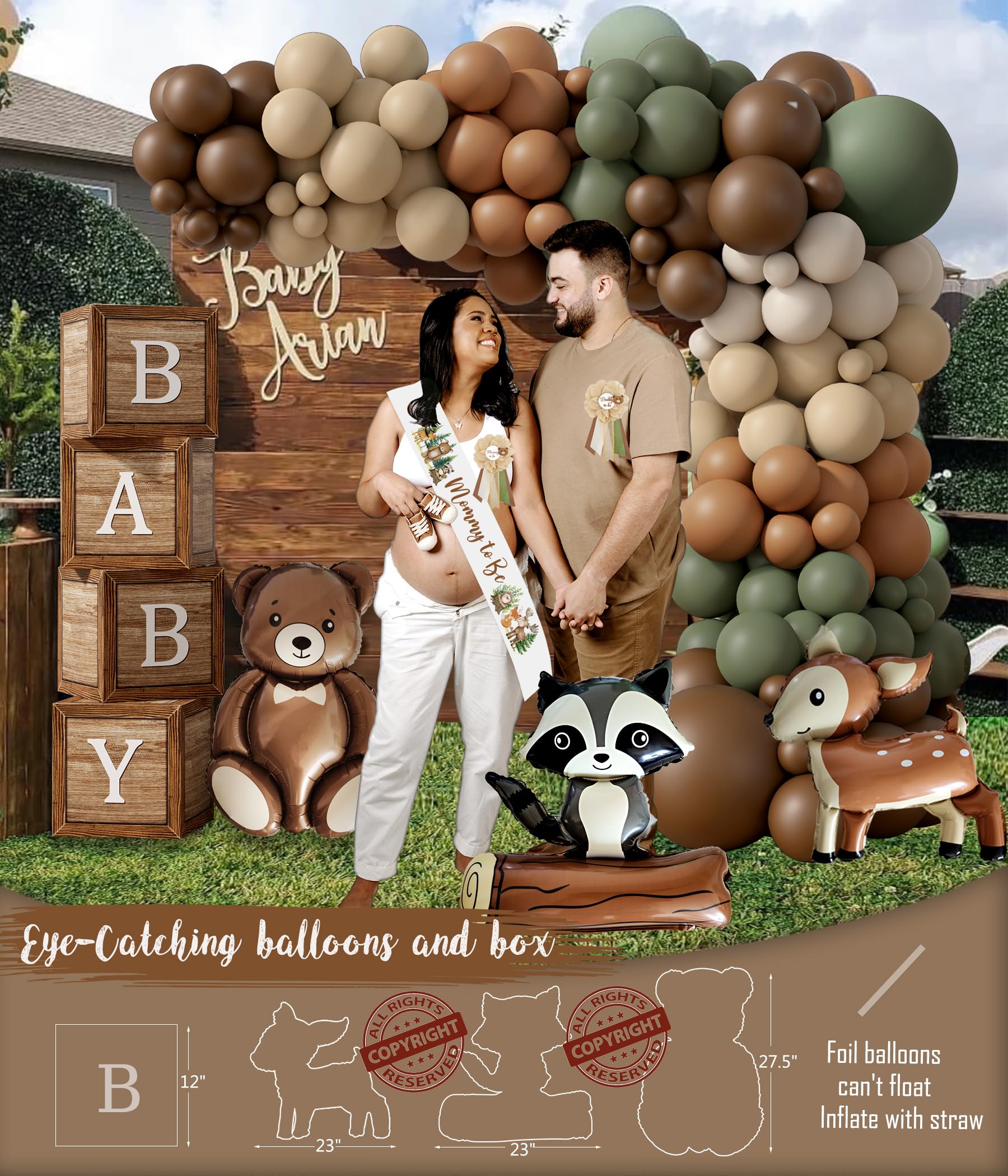 Woodland Animals Baby Shower Decoration Party Supplies, Forest Animal Neutral Gender Reveal Party Decorations, Backdrop Balloon Arch Box Mom to Be Sash Dad to Be Pin Tablecloths Cake Topper