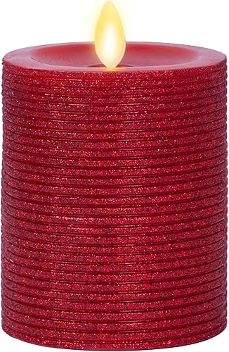 Luminara Vela de purpurina metálica dorada con llama artificial realista (3 x 4 pulgadas) con llama móvil, funciona con pilas, sin perfume, control