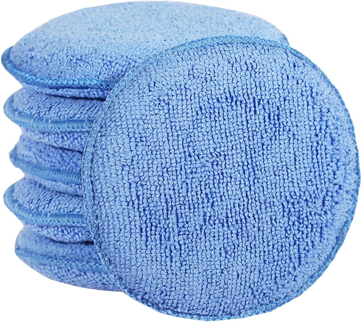 Almohadillas aplicadoras de cera de microfibra, aplicador de cera para automóviles, almohadillas de espuma para pulir y pulir detalles para limpieza de automóviles y pulido fino (5" de diámetro, paquete de 6)...