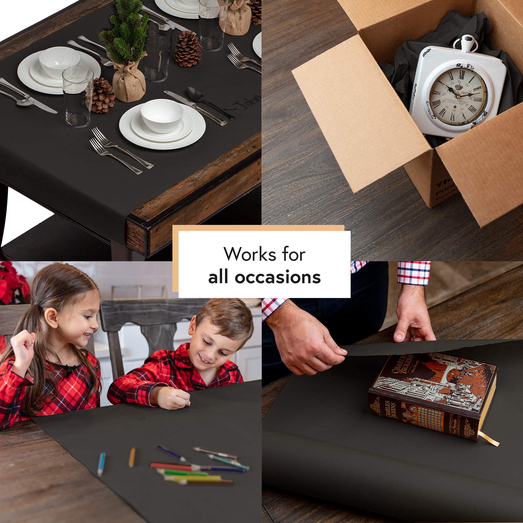 Weihnachts-Geschenkpapier Schwarzes Origami-Kraftpapier für Geschenkverpackungen aus Papier, rohes Rollendesign, Verpackung, farbiges Recycling-Papier aus dickem Karton Wiederverwendbar