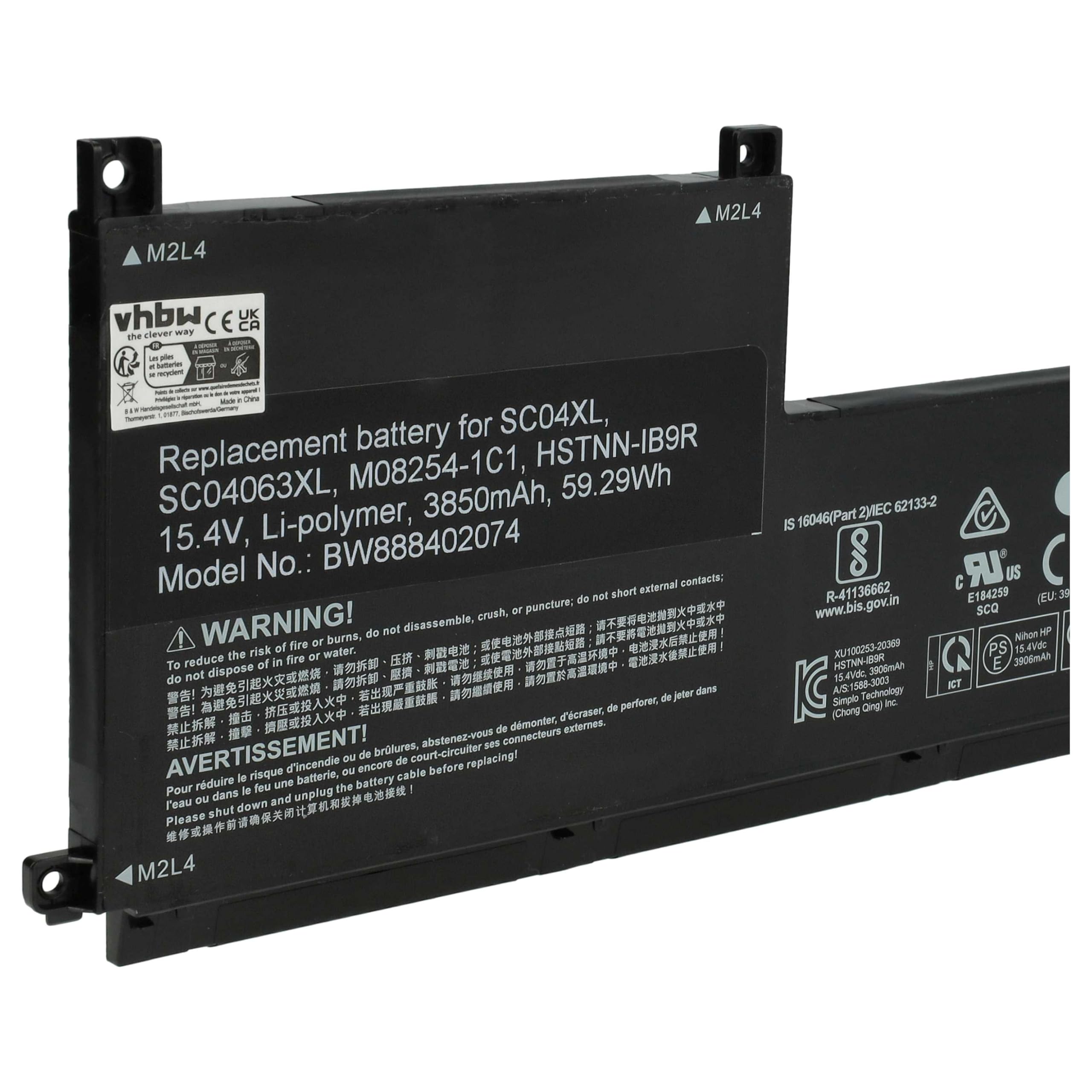 vhbw Bateria zamienna do HP HSTNN-IB9R, M08254-1C1, SC04063XL, SC04XL do notebooka (3850 mAh, 15,4 V, litowo-polimerowa)