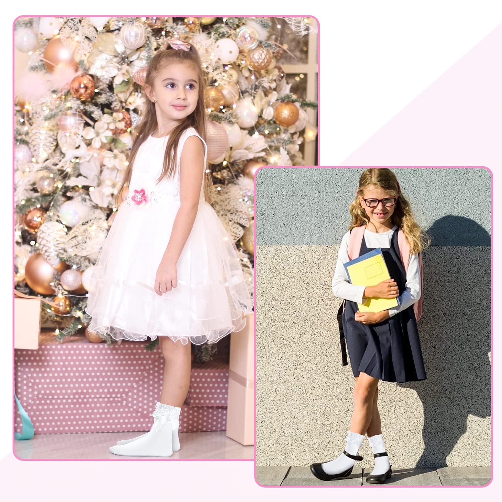 Yolev 3 Paar Rüschen Socken Mädchen - Weiße Spitzen Söckchen Für Prinzessinnen