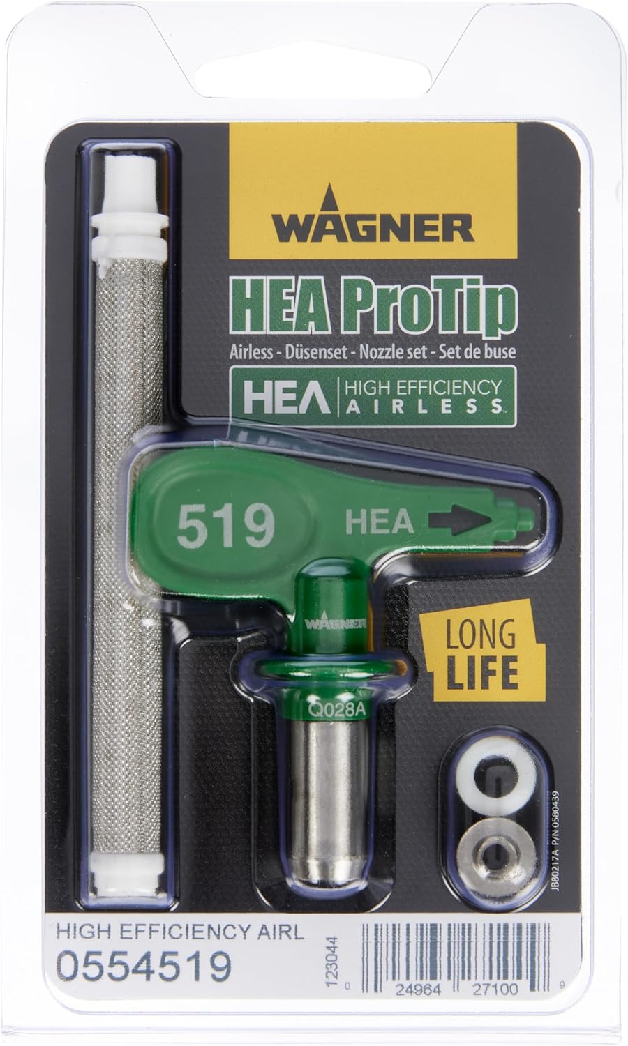 WAGNER HEA ProTip Nozzle 519, Airless Nozzle for Primers, Varnishes, Wall Paints, Latex Paints, Flame and Corrosion Protection, < 55% Less Mist, Green