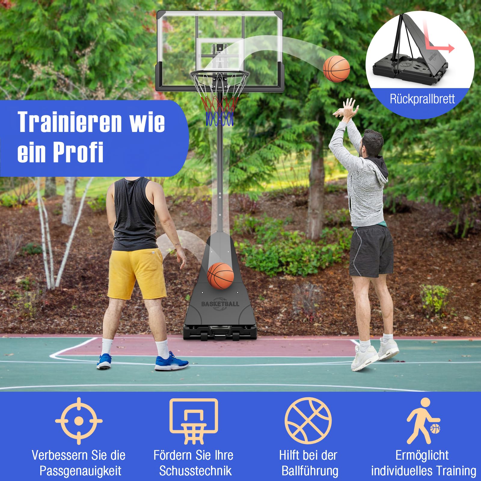GOPLUS Basketballkorb Outdoor, Korbhöhe 150-305cm verstellbar, Basketball Korb mit PC-Rückwand, Basketballständer tragbar mit Rollen, Basketball Hoop für Kinder Jugendliche Erwachsene