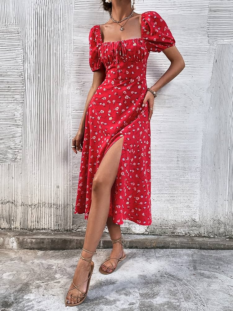 Amazon.com: Women's Dresses Allover Floral Square Neck