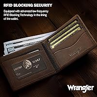 Vista 4 de Wrangler Billetera para hombre con soporte AirTag, billetera de cuero genuino con bloqueo RFID plegable, Casual
