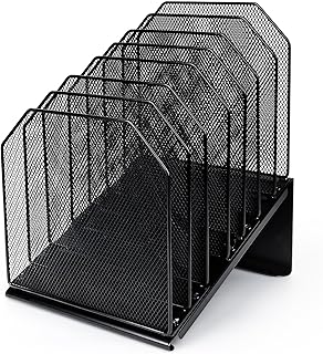 Inclined File Organizer for Desk, 7-Section Vertical File Folder Holder Office Desk Organizer Metal