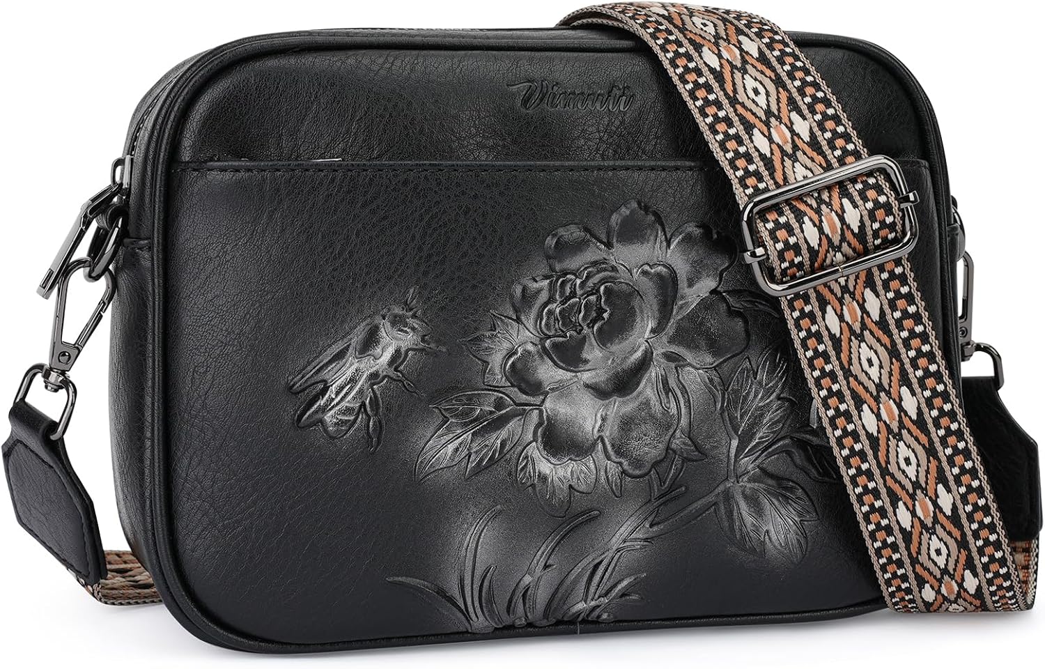 Small Crossbody Purses for Women, Trendy Vegan Leather Crossbody Bag Embossed Travel Shoulder Handbags with Wide Strap