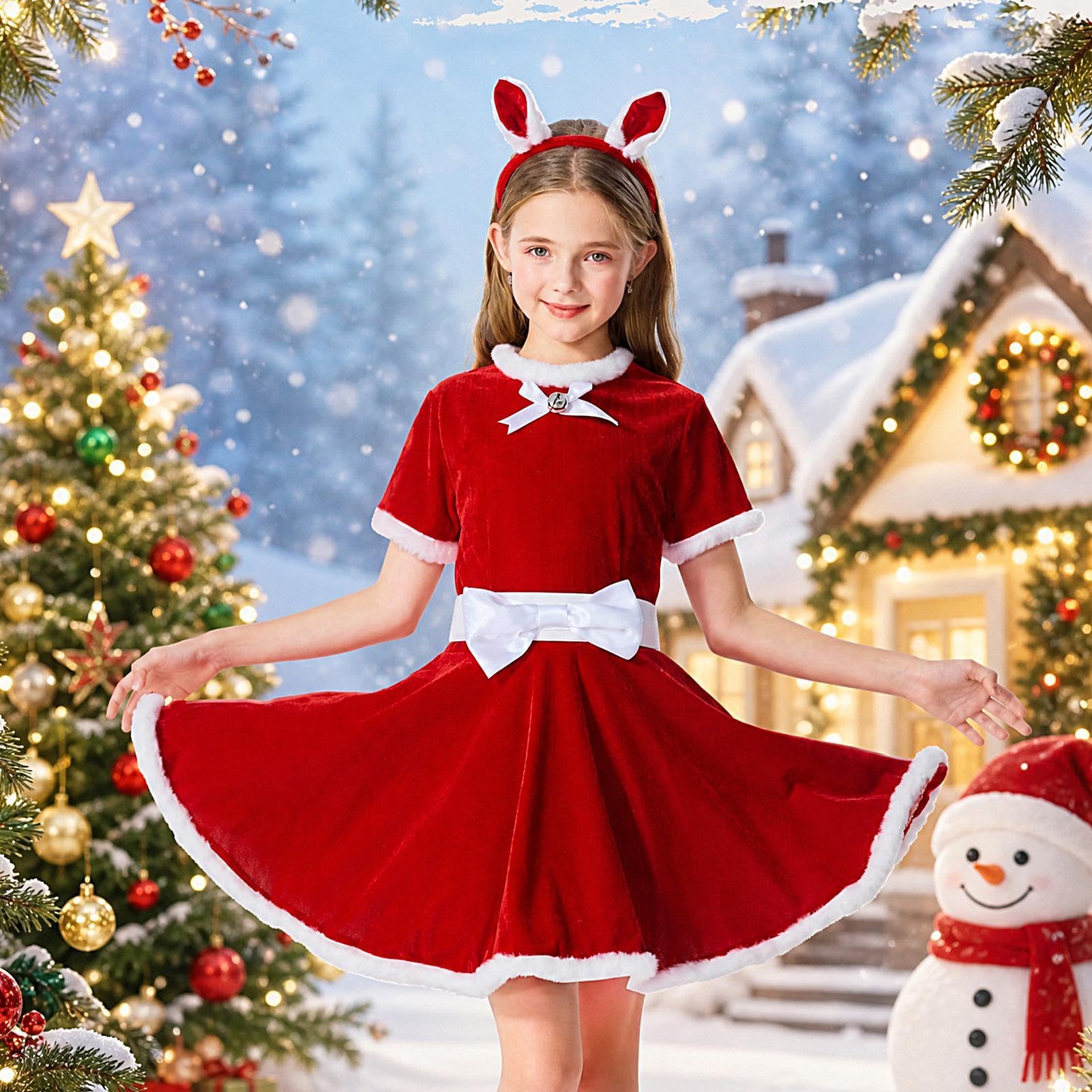 Vestito da Babbo Natale per Bambine per Festa Natalizia con Cappello e