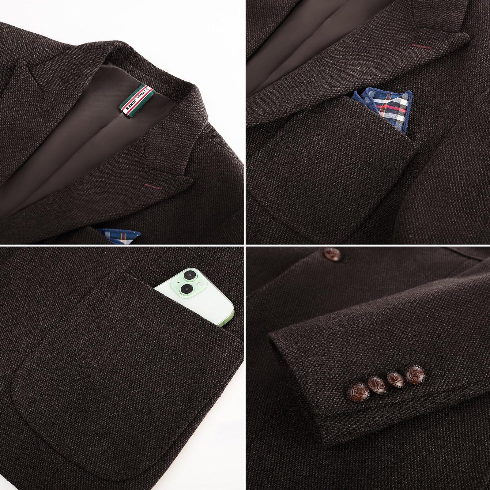 PJ PAUL JONES Sakko Herren 2 Knöpfe Tweed Wolle British Blazer Regular Fit Business Anzugjacke Männer