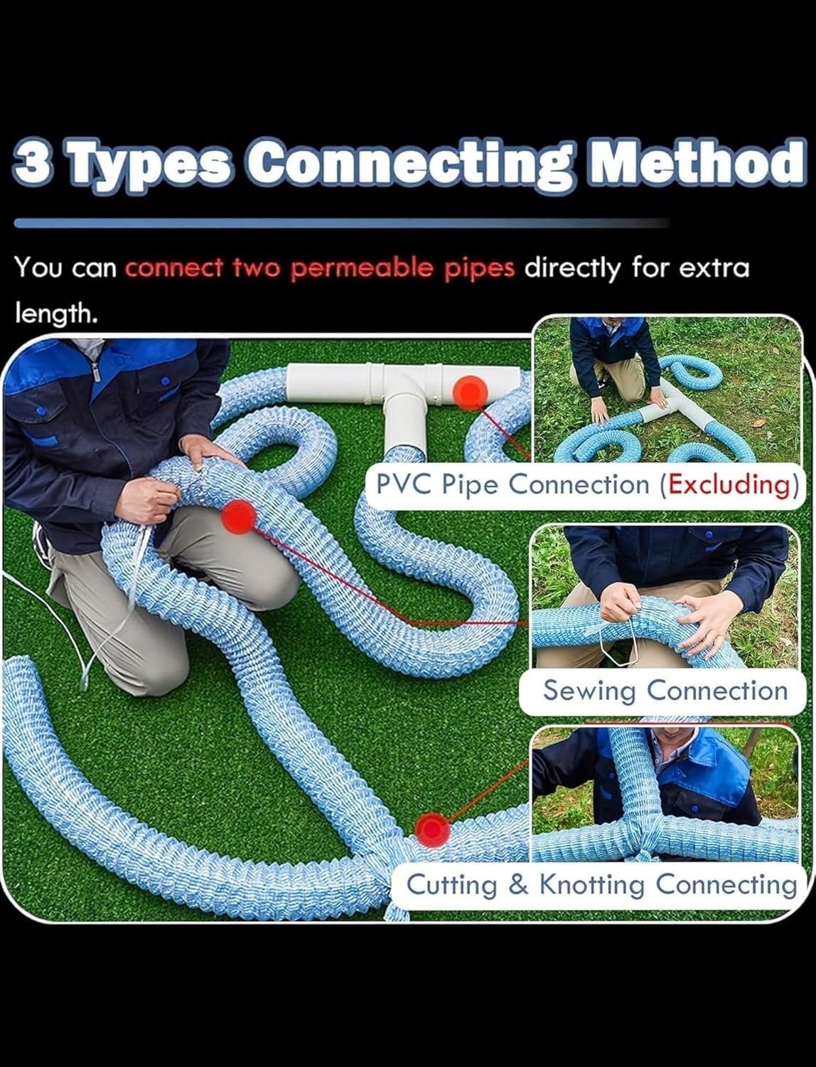 Tubo di drenaggio Francese permeabile Flessibile, Tubo sotterraneo, con Filo Acciaio Incorporato, 13 m