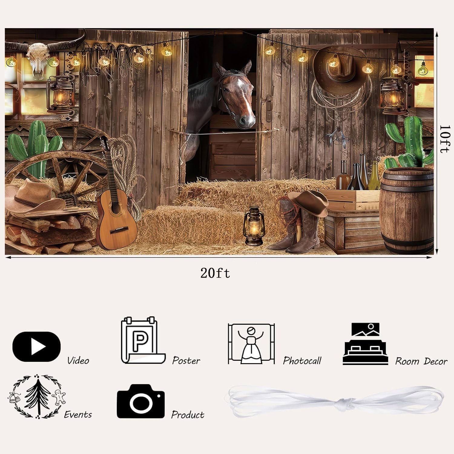Western Cowboy Sfondo 6,1 x 3 m decorazioni per feste a tema occidentale banner per adulti bambini Wild West Rodeo Country Horse Barn Door Saloon Rustico Fattoria Fondali per servizi fotografici
