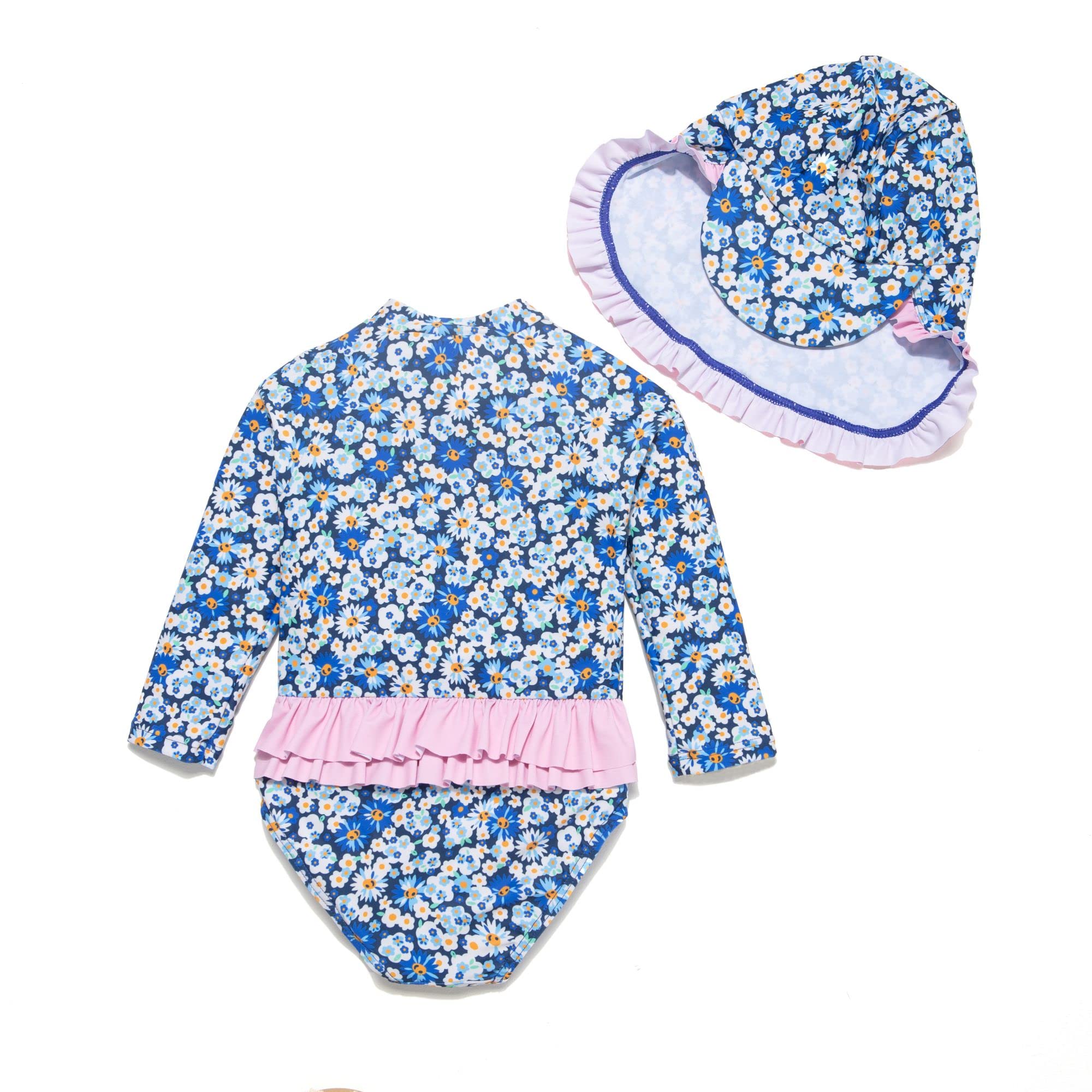 BONVERANO Maillot de Bain Une pièce à Manches Longues pour bébés Filles Protection UV 50+ avec Bonnet de Bain