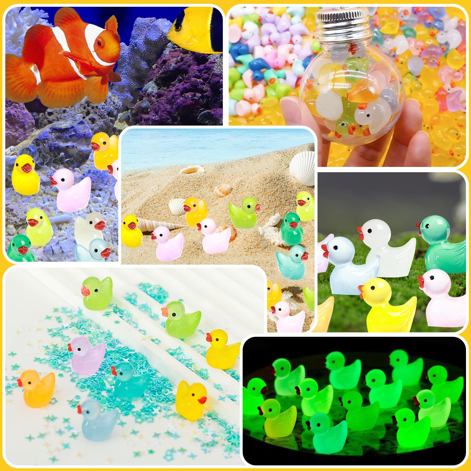 Glitzer-Mini-Enten Aus Kunstharz | 60 Stück In 12 Farben | Deko Für Diorama, Aquarium, Puppenhaus & Garten