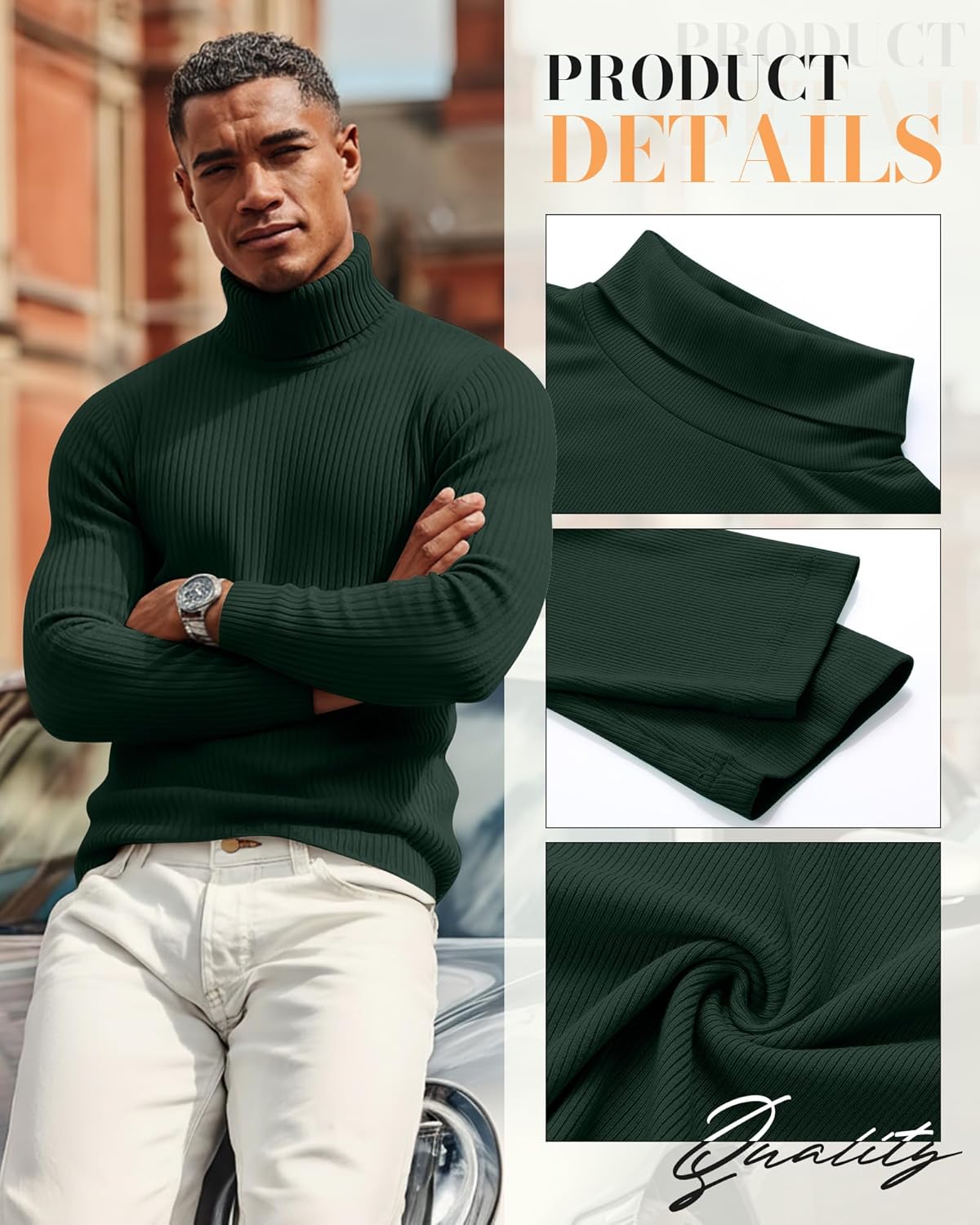3 Pack Men's Ribbed Turtleneck Shirts, Long Sleeve Mock Neck Lightweight Pullover Sweaters Knit Base Layer Tee Tops - Image 3
