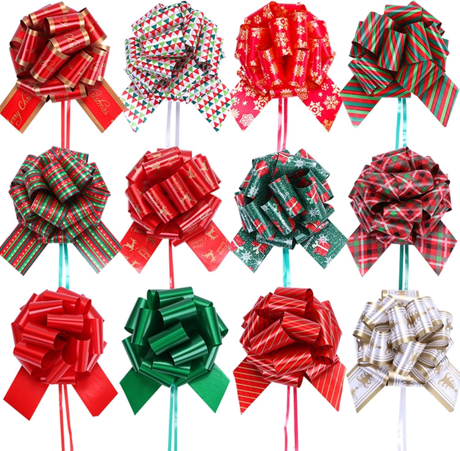 PintreeLand Christmas Pull Bows Large Gift Bows Ribbon 40mm 12PCS for Xmas Present Gift Wrapping, Christmas Decorations, Florist