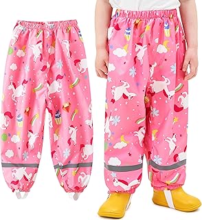 Pantalon de Lluvia para Niños, Impermeables y Resistentes al Viento, Estampado Caballo Animal Pantalones Fino Ligero Reflectante para Barro, sin Forro, para Niña Nino 1-10 años