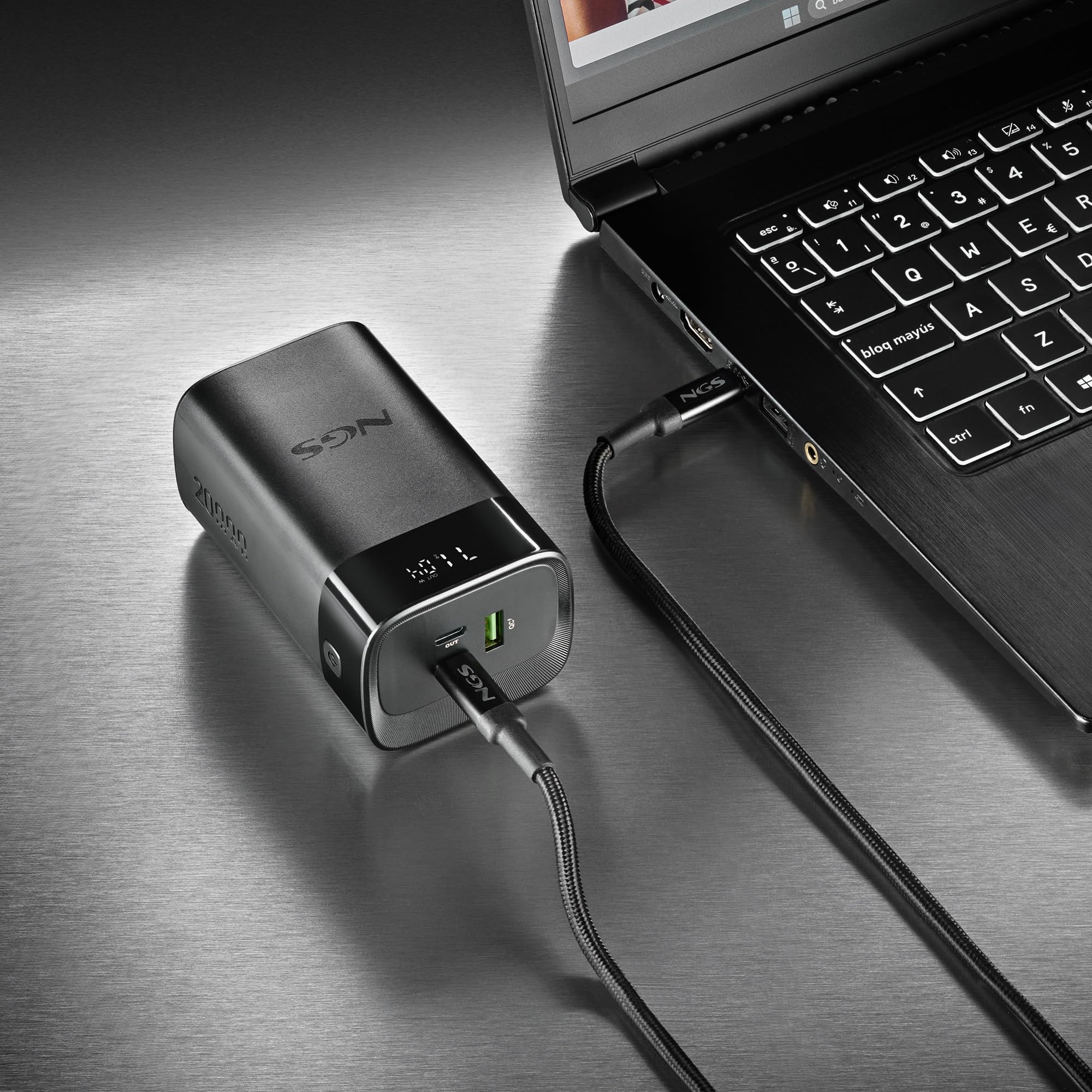 NGS Twix 20 - Batería Portátil 20000mAh, 65W Carga Rápida, USB-C 20W y USB-A QC 22,5W, Pantalla LED Precisa, Compacta y Ligera, Compatible con iPhone, Samsung, Xiaomi, Huawei, Laptop