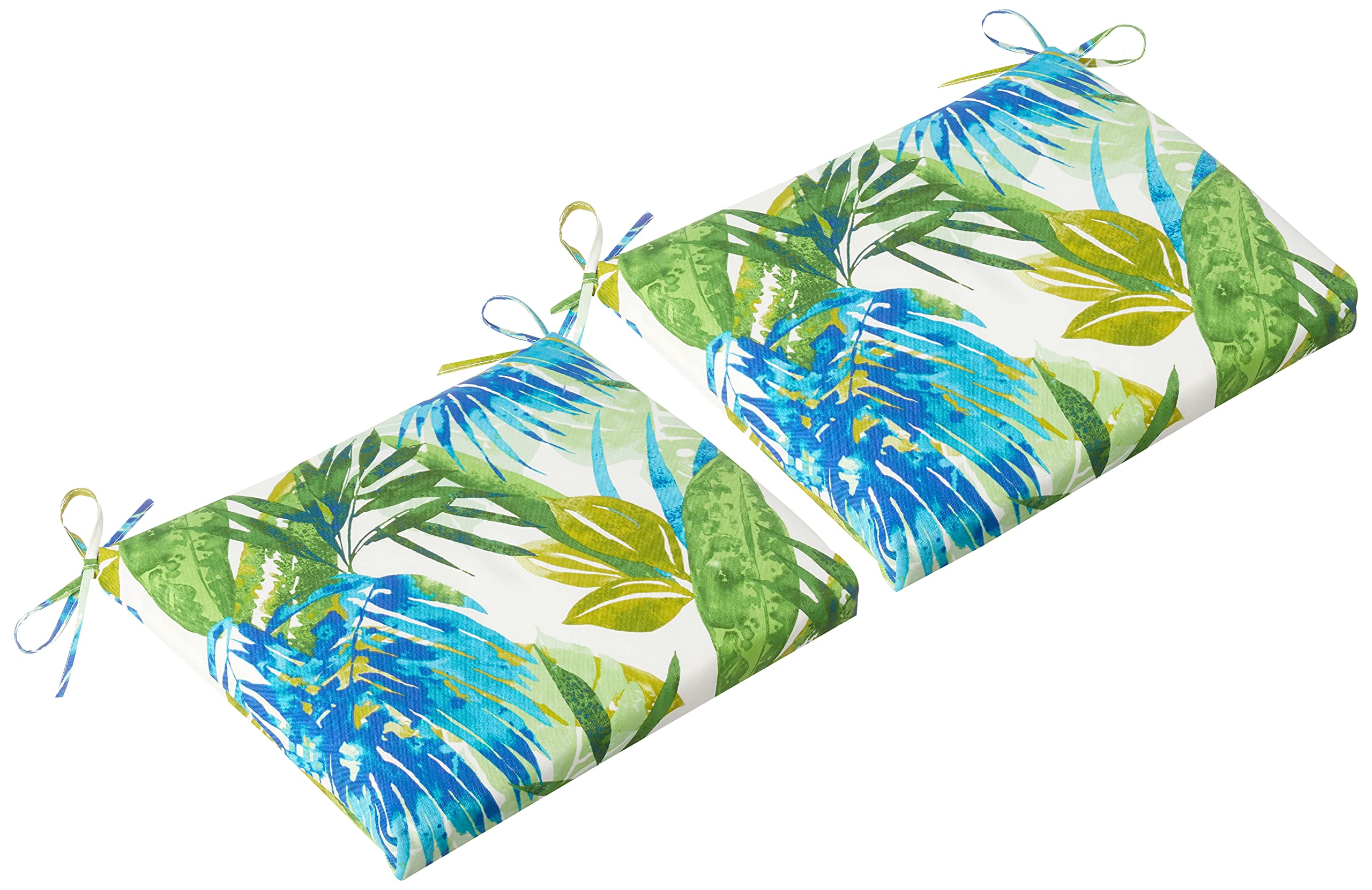 Pillow Perfect 585949 Outdoor/Indoor Soleil Square Corner Seat Cushions, 18.5" x 16", Blue/Green, 2 Pack