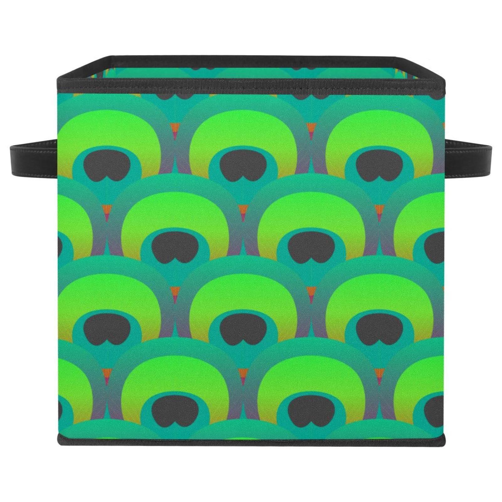 Boîte de rangement pliable en tissu paon vert au design élégant