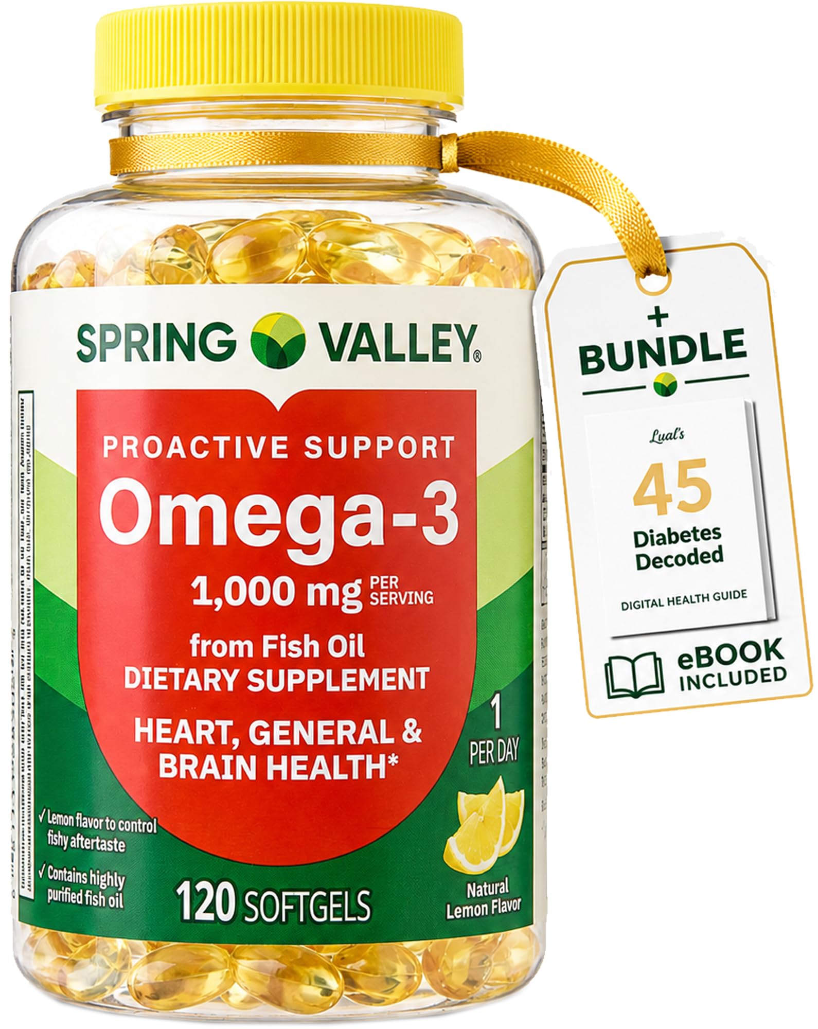 Ωμέγα-3 από το Fish Oil Heart General & Brain Health Dietary Supplement Softgels, 1000 mg, 120 Count Bundle με 45 Διαβήτη Αποκωδικοποιημένο
