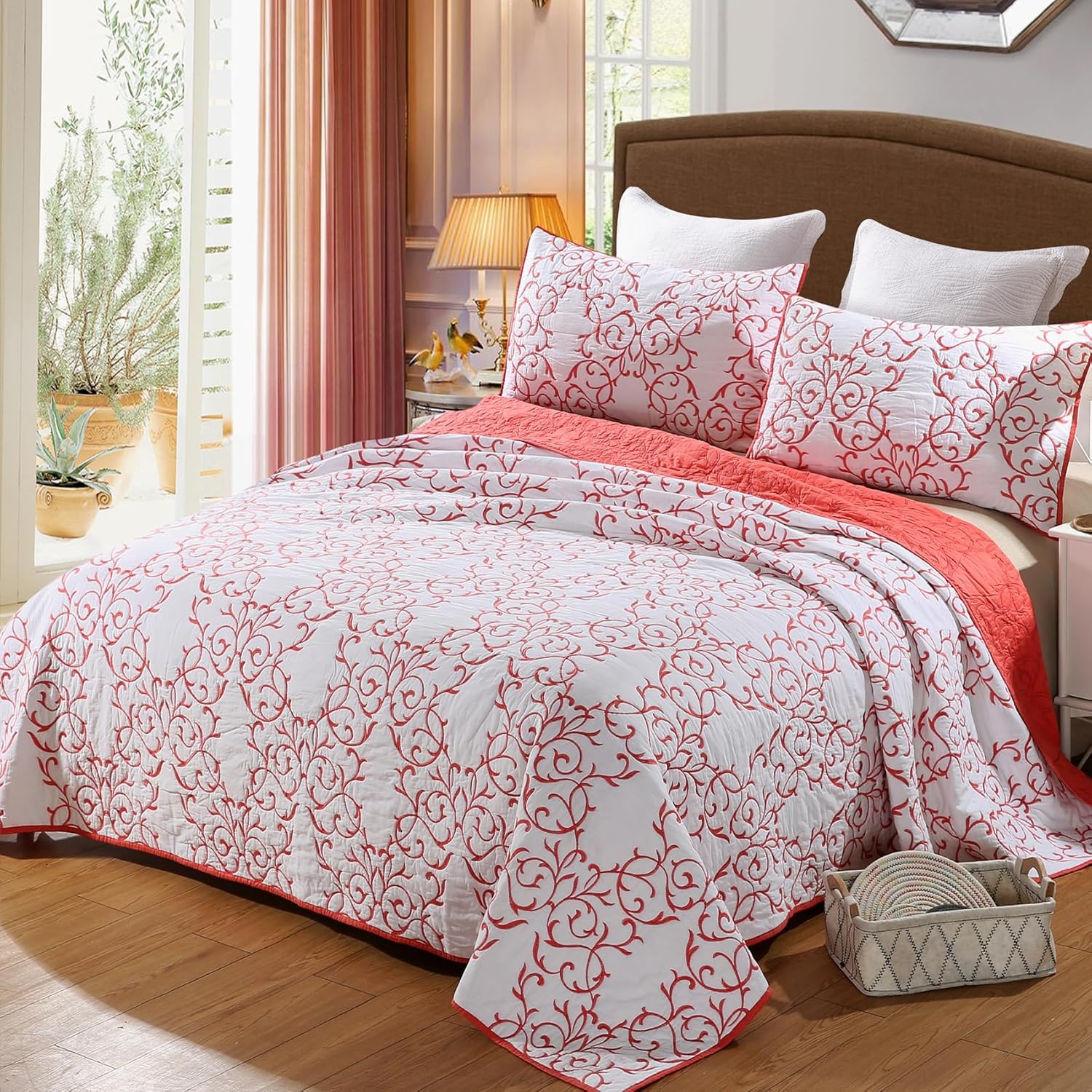 BQF 3Piece Pink Embroidered Bedspreads Twin Size 1 Quilt