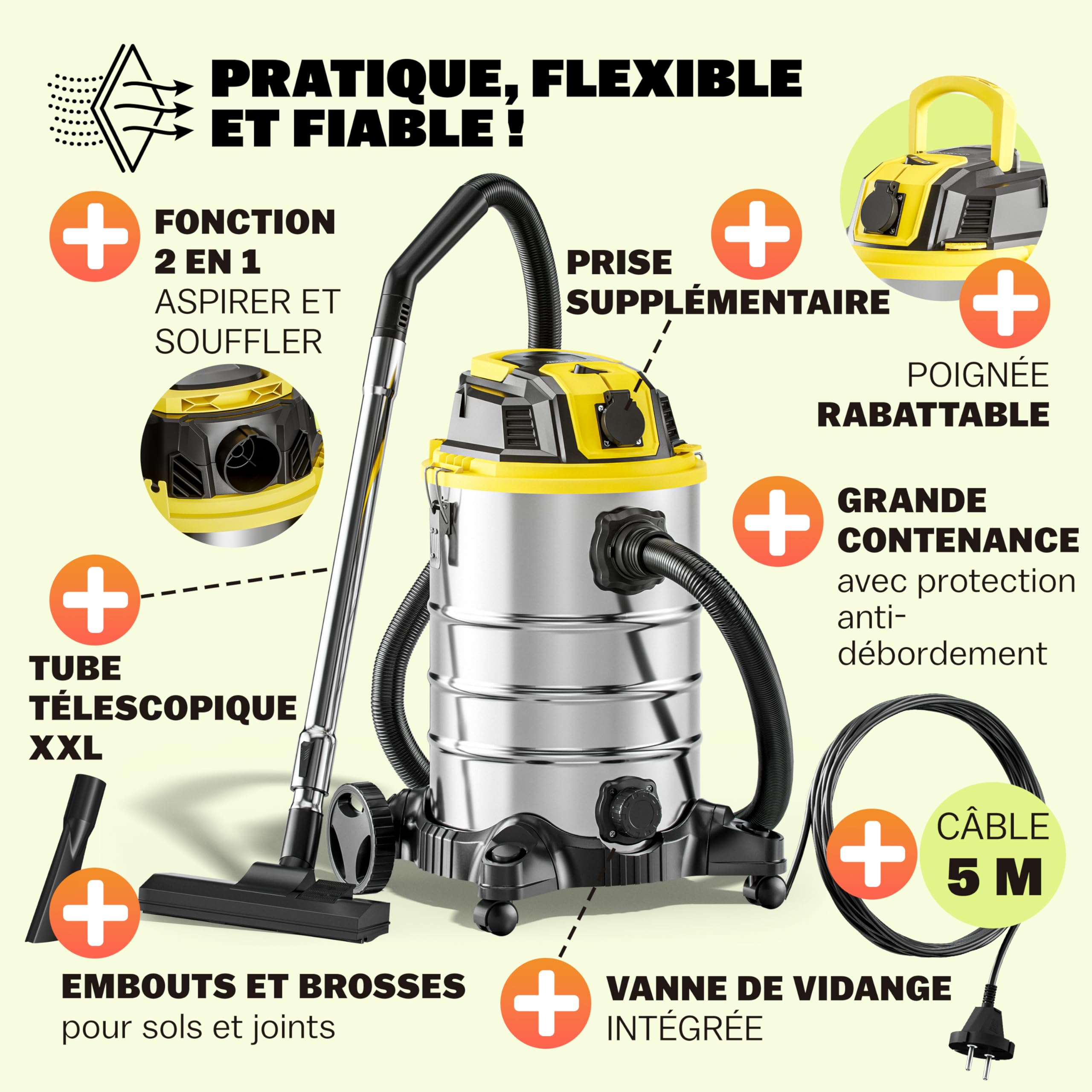 Monzana® Aspirateur Eau et poussière 30L avec Fonction soufflerie Aspirateur Multifonction 2200W