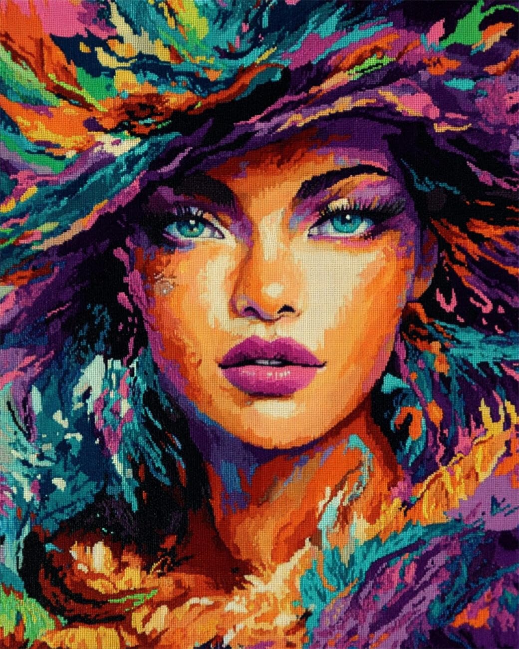 RKFLGEW 14CT Stamped Cross Stitch Kit Watercolor Portrait of A Woman Preprinted Fabric Cross Stitch DIY Art Needlecrafts Embroidery Kits for Adults Beginners 40x50cm