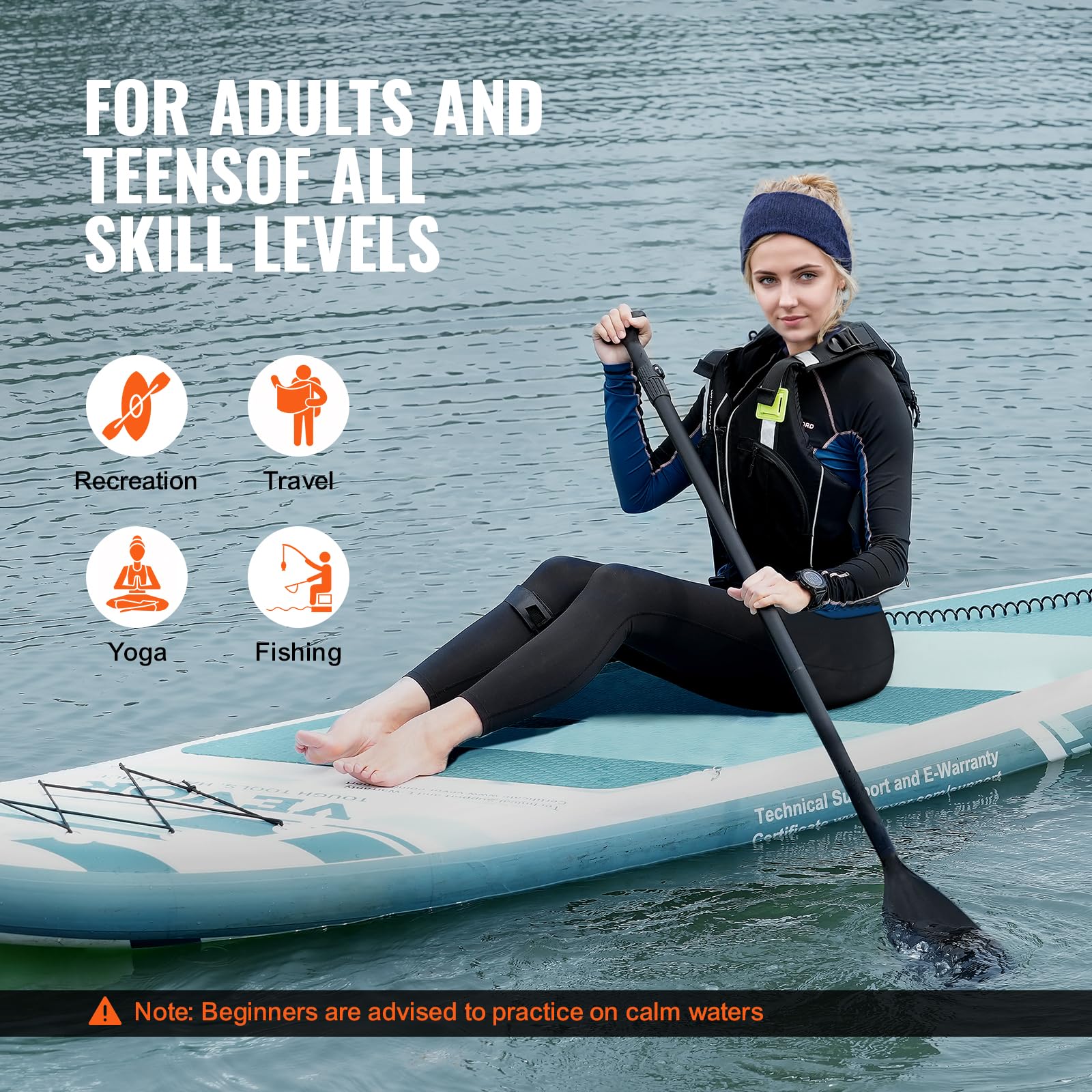 VEVOR Paddle Gonflable 323x84x15cm Planche à Pagaie Debout Sup avec Pompe Pagaie Aileron Sacs Laisse Kit Réparation Pont Antidérapant