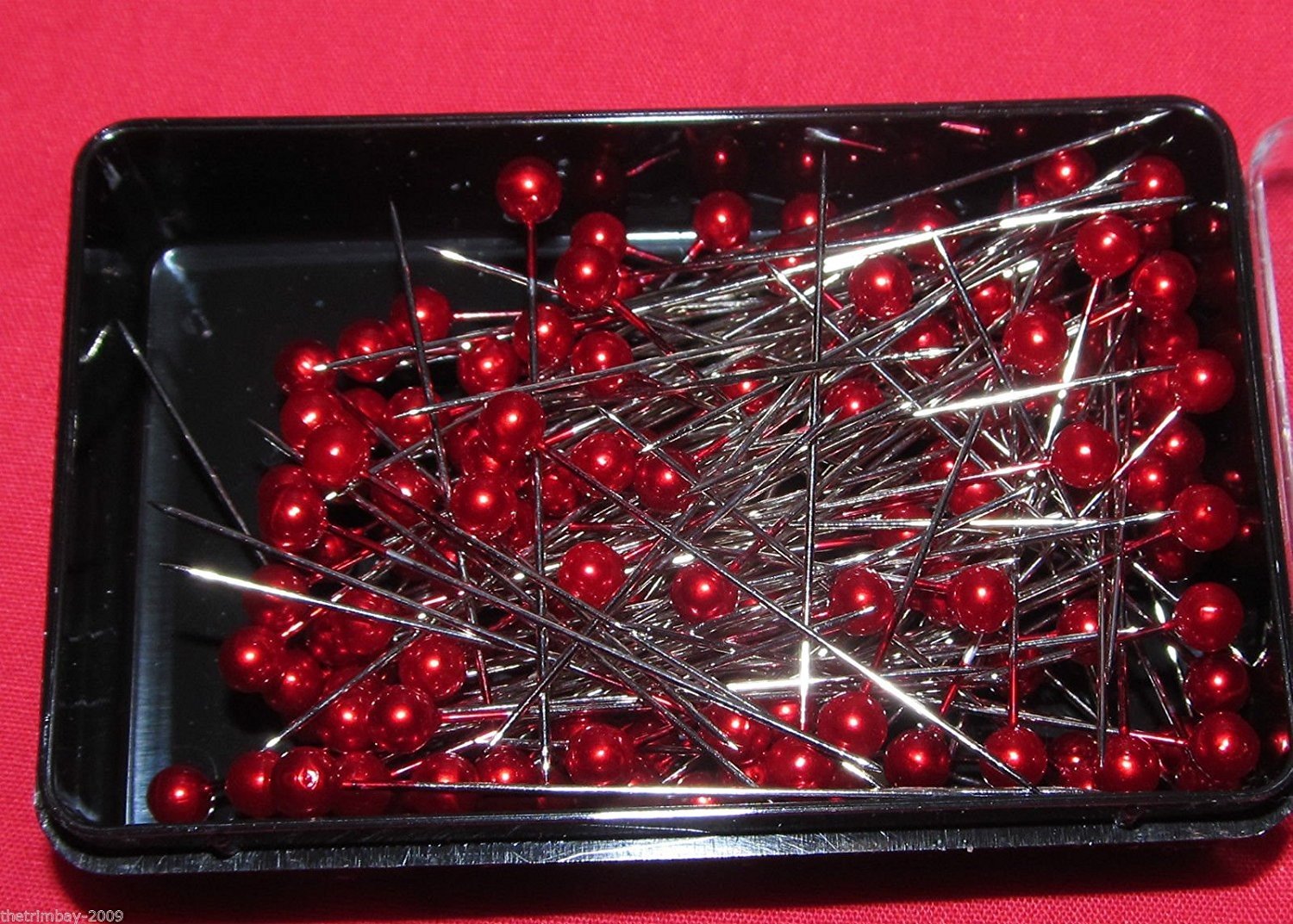 144 Dressmaking Craft Pearl Headed Pins- Red