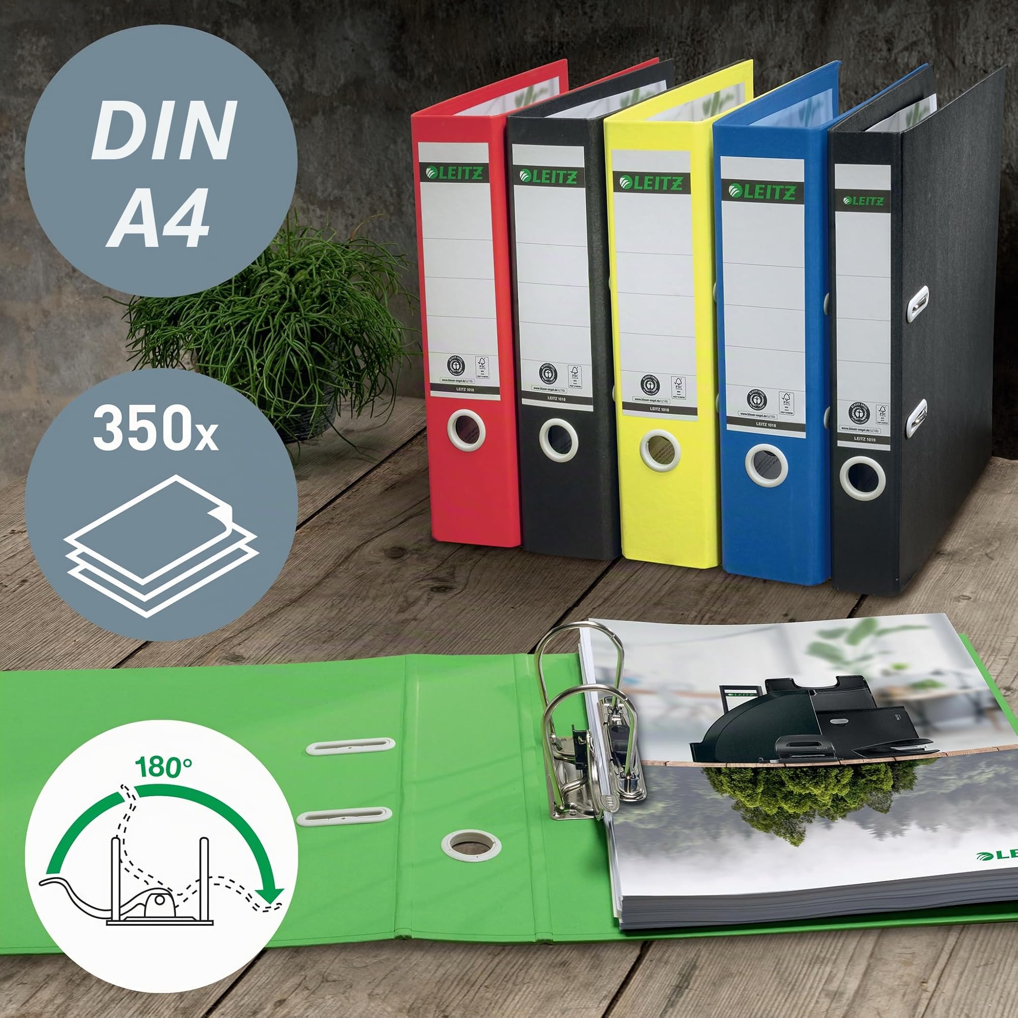 Leitz Recycle Qualitäts-Ordner 180° A4, 10er Pack, 5 cm Rückenbreite, Für 350 Blatt, 100 % recycelbares PP und recycelter Karton, Umweltfreundlich, Recycle Serie, Blau, 10190035
