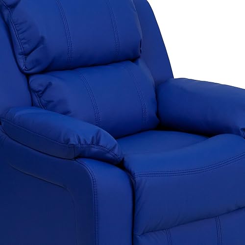 Miniatura 9 de EMMA + OLIVER Sillón reclinable infantil de vinilo azul acolchado de lujo con brazos de almacenamiento