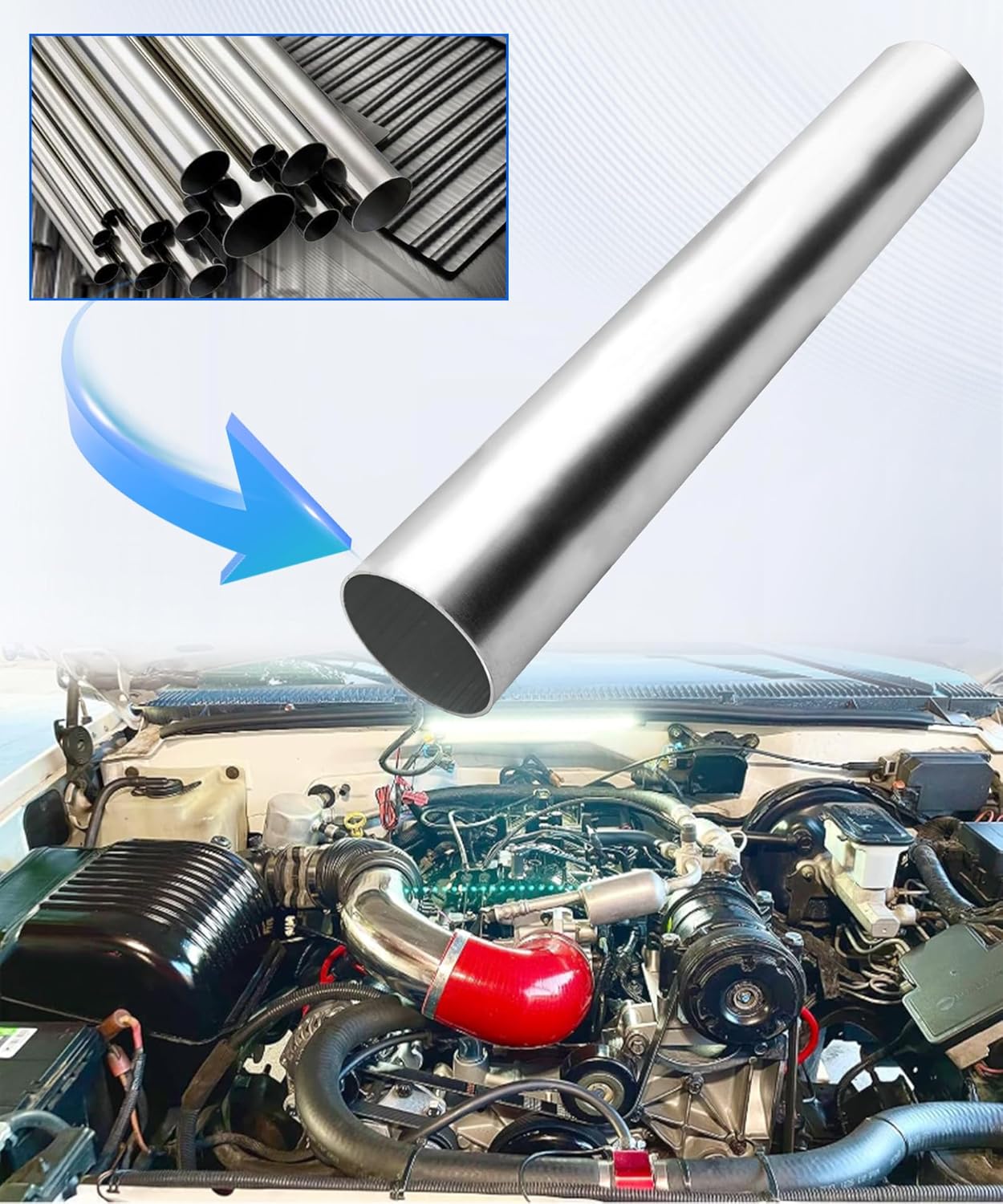 Universal 4" (102mm) Outside Diameter Aluminum Intercooler Pipe Air Intake Tube,Polished Brushed Finish (OD 4"- Length (610mm))