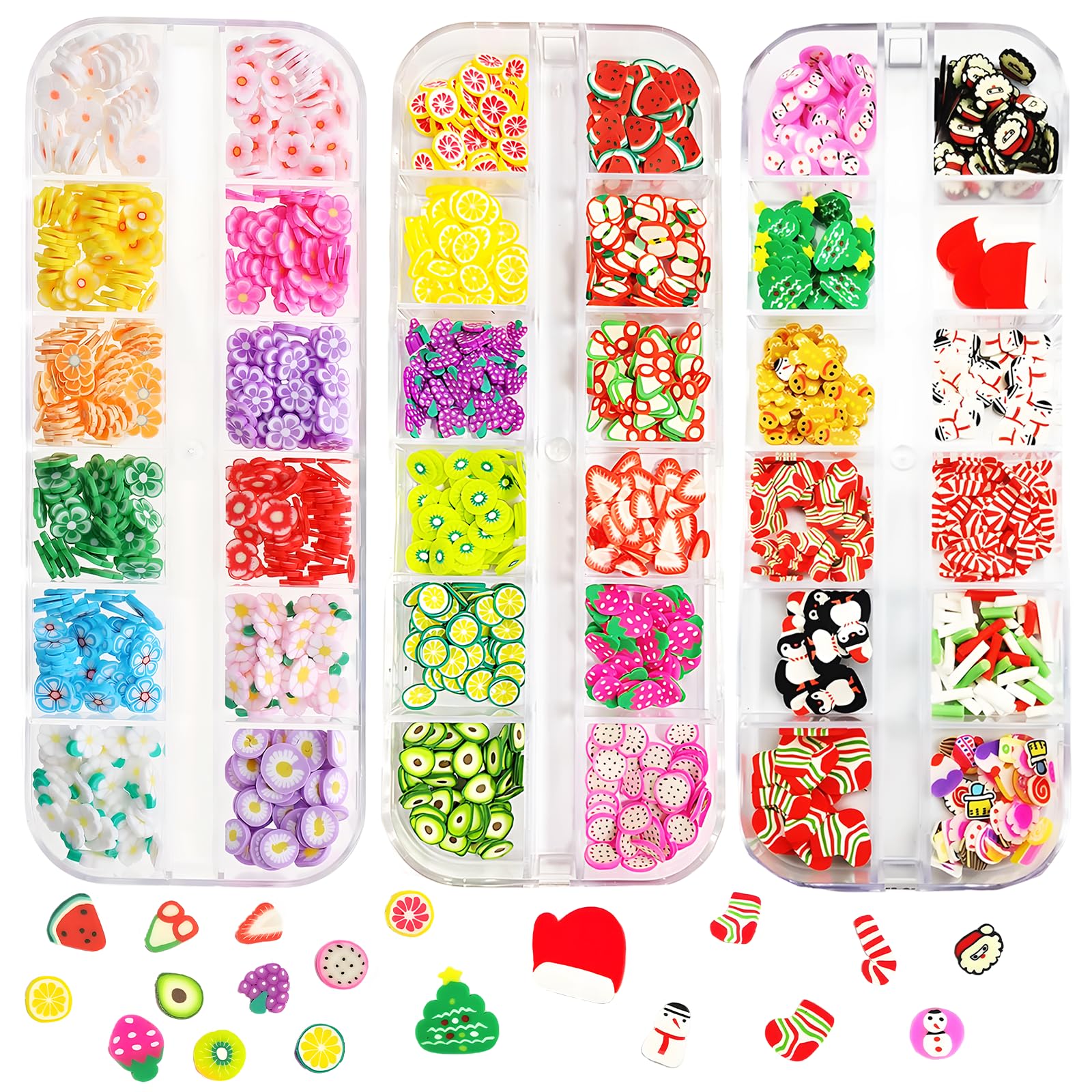 3 Boxes Slime Charms, Resin Charms and Accessories, 3D Nail Charms for DIY Crafts, Resin Jewelry Making, Slime Accessories, 48PCS Fruit and Flower Slices
