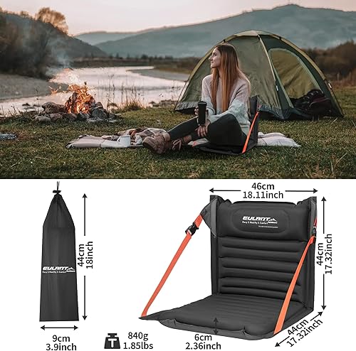 Miniatura 2 de EULANT Asientos plegables inflables ligeros para silla de camping con soporte trasero y correas ajustables, sillas plegables para camping,