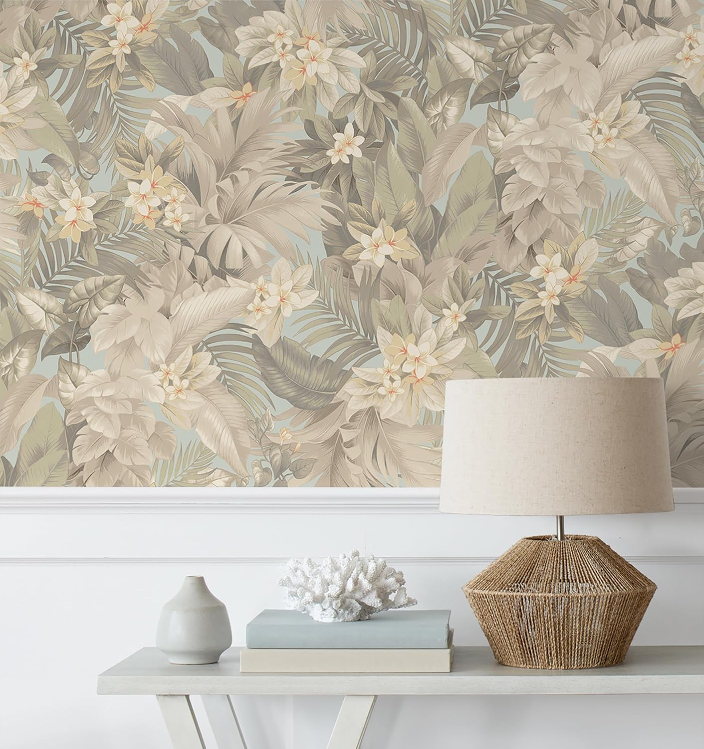 Tommy Bahama - Peel and Stick Designer Wallpaper, Coastal, Floral Wallpaper, Self Adhesive, Vinyl, 30.75 Sq Ft Coverage (Umbrella Palm Collection, Seaspray)