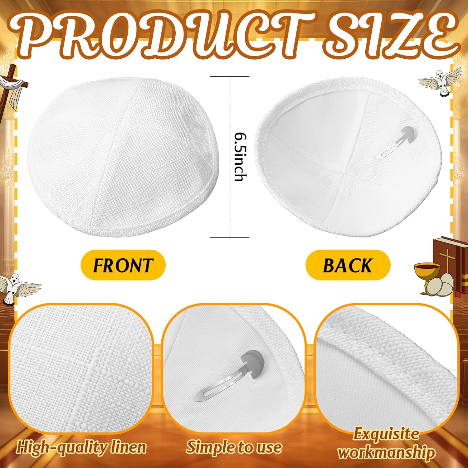 10 Pack Linen Kippah Bulk for Men Wedding Yarmulke Knitted Kippot Jewish Hat for Ceremony Souvenir with Clips