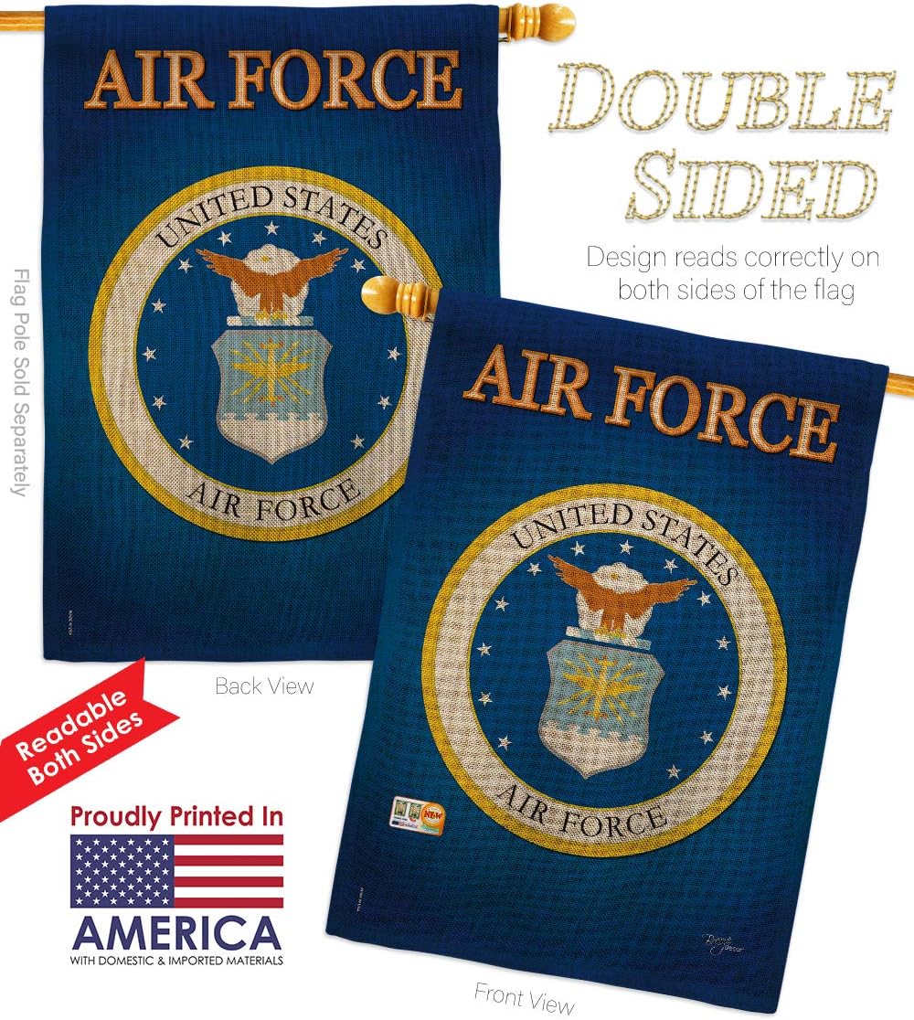 Air Force Burlap House Flag Armed Forces USAF United State American Military Veteran Retire Official Small Decorative Gift Yard Banner Double-Sided Made In USA 28 X 40