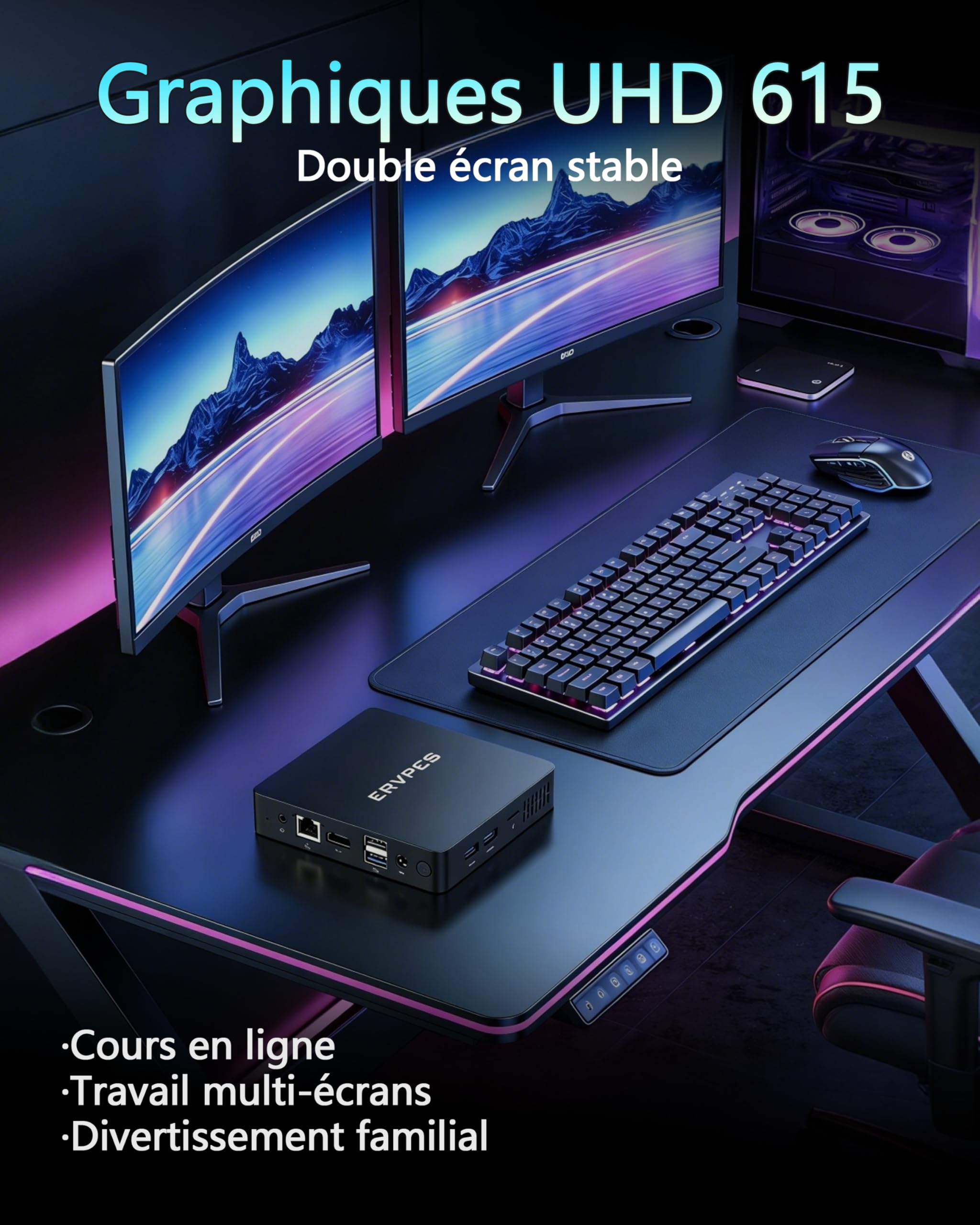 Mini PC Pentium 6500Y 8GB LPDDR3 128GB SSD Windows 11 Pro 4K Double Écran WiFi5 BT5.0 Gigabit Ethernet USB3.2 VESA Silencieux