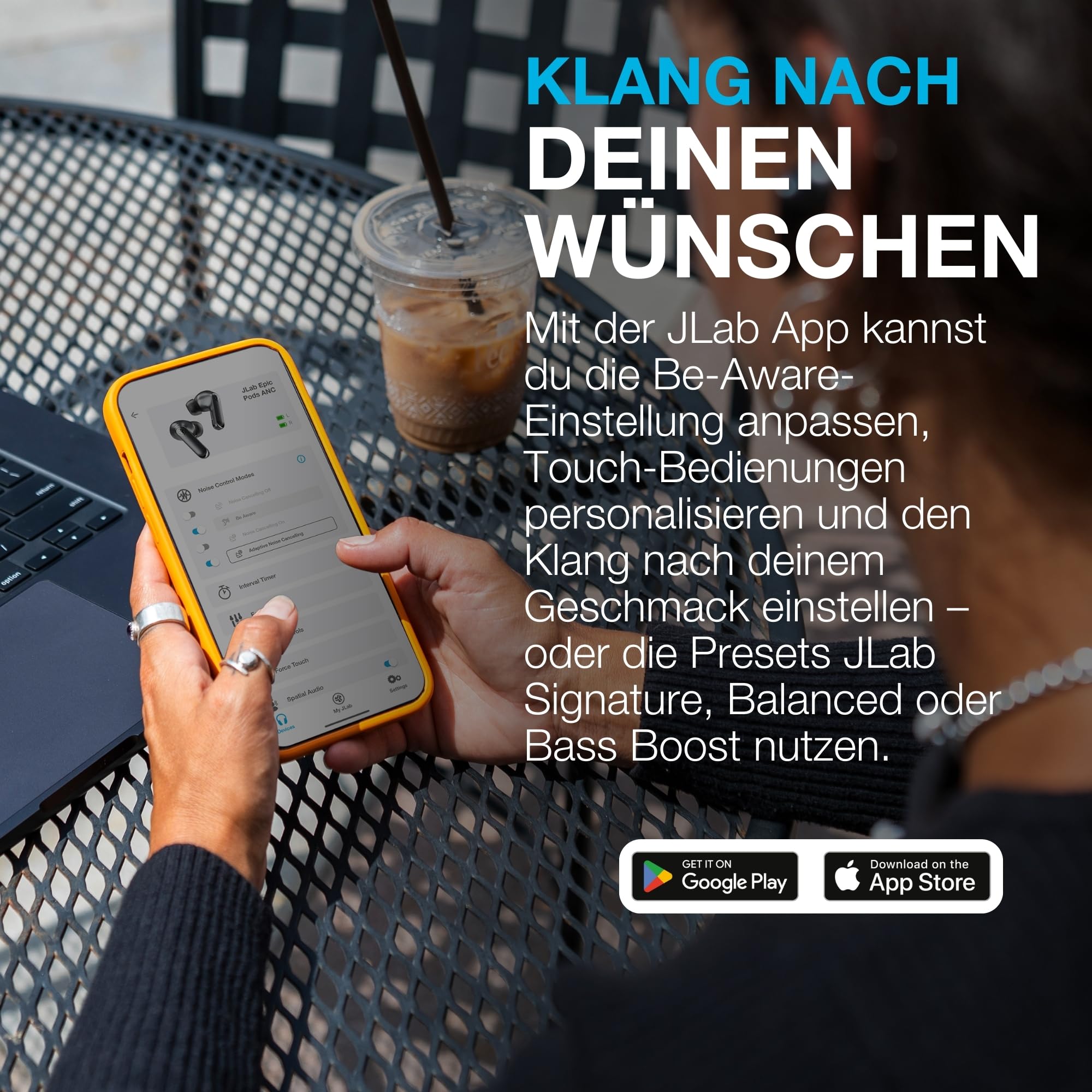 JLab Epic Pods ANC In-Ear Kopfhörer Bluetooth Noise Cancelling, Schwarz | Kabellose Earbuds 60+ Std., Adaptive-Geräuschunterdrückung, Dual-Treiber Hi-Res Audio, Multipoint, IP55, Klare Anrufe