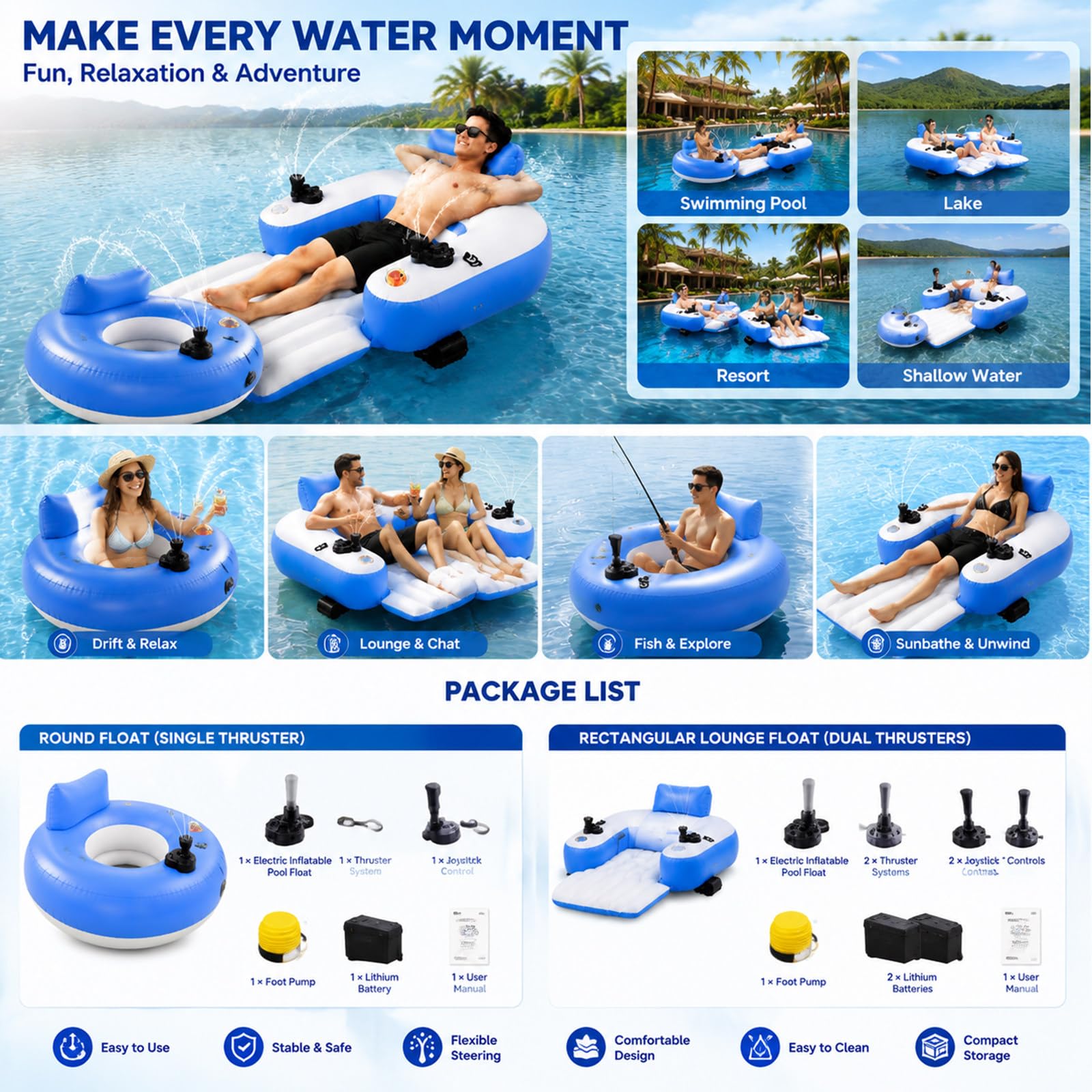 Galleggiante Gonfiabile per Lago e Piscina B | Lettino Piscina Adulto | Lago e Vacanze Estive | Relax e Divertimento Acquatico all’Aperto