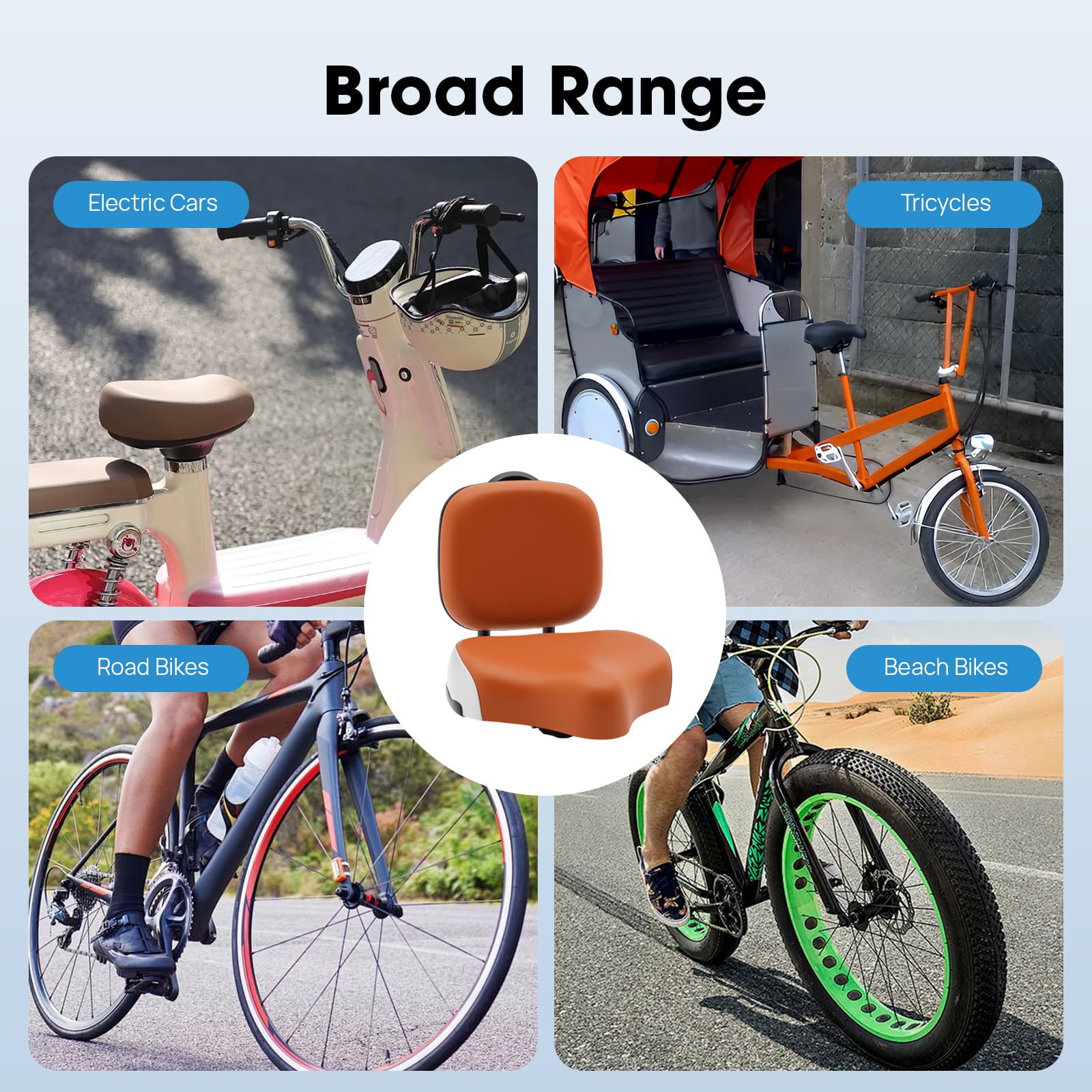 Siège de vélo avec dossier, selle de vélo confortable surdimensionnée pour hommes et femmes, siège de selle à trois roues réglable en hauteur pour vélo de ville, vélo de banlieue vélo électrique