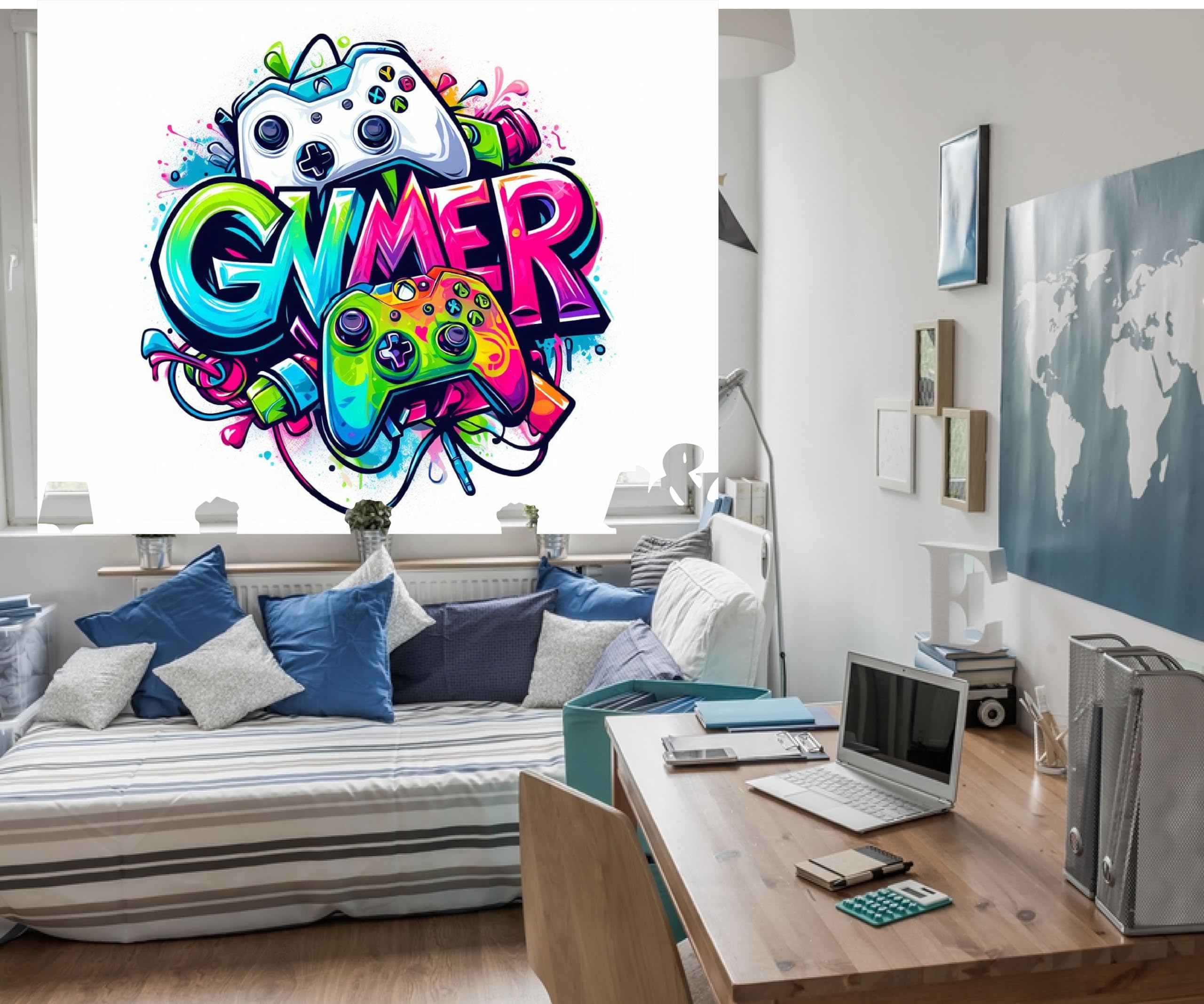 Estores Iroa – Estor Enrollable Juvenil Gamer para Habitación de Adolescente – Tejido Translúcido Impreso, Fabricado Bajo Pedido en España, Incluye Mecanismo y Soportes – Gamer 05 (100x170)
