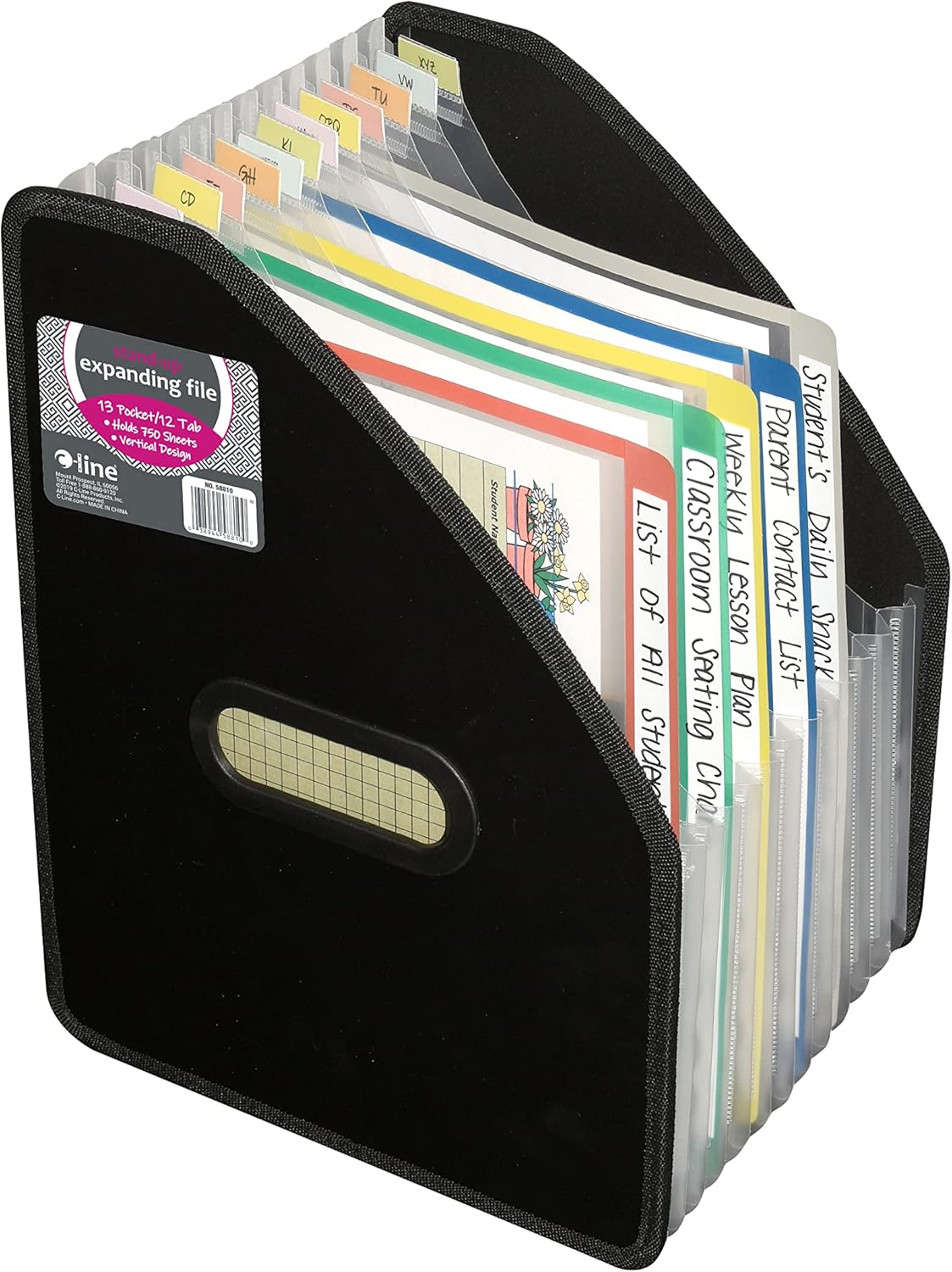 C-Line Vertical Expanding File, 10" Expansion, 13 Sections, 1/12-Cut Tabs, Letter Size, Black
