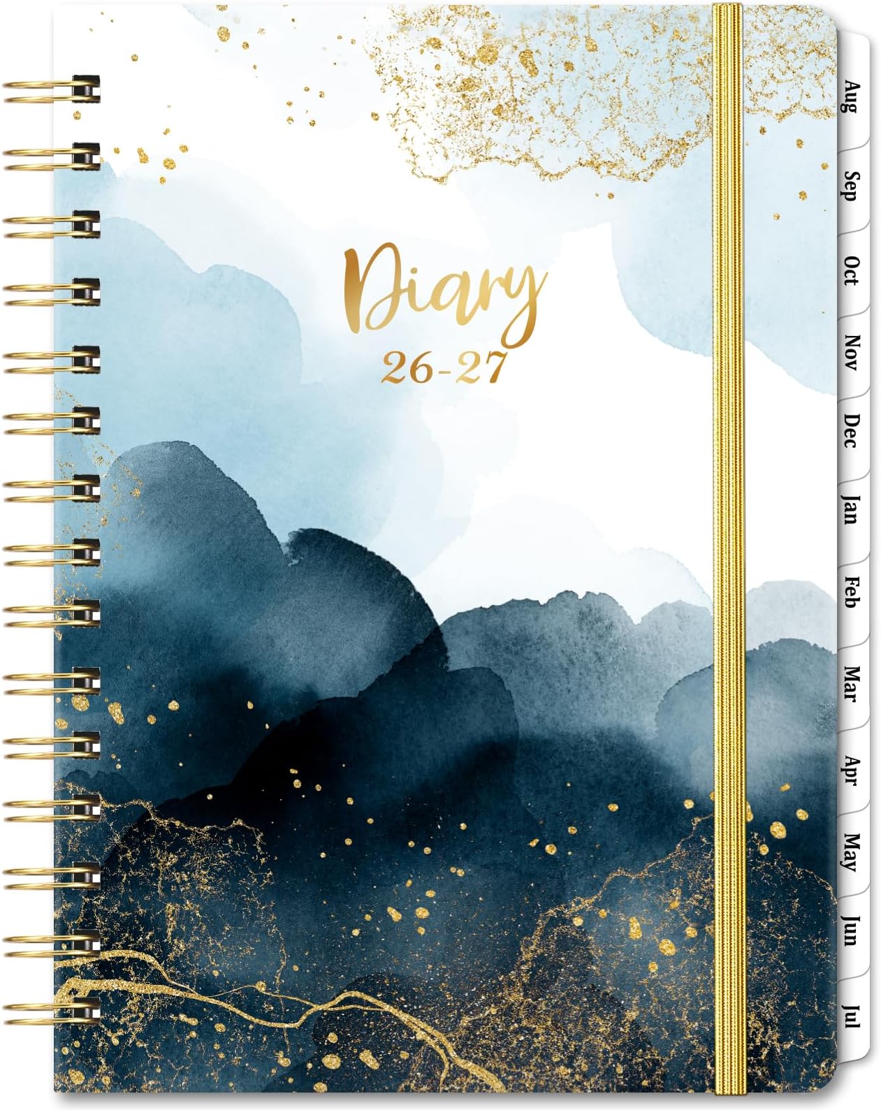 2026-2027 Diary - Academic Diary 2026-2027 Week to View from August 2026 to July 2027, Blue Black, Twin-Wire Binding, Hard Cover, Elastic Closure, 21.5 x 15.5 x 1.5 cm