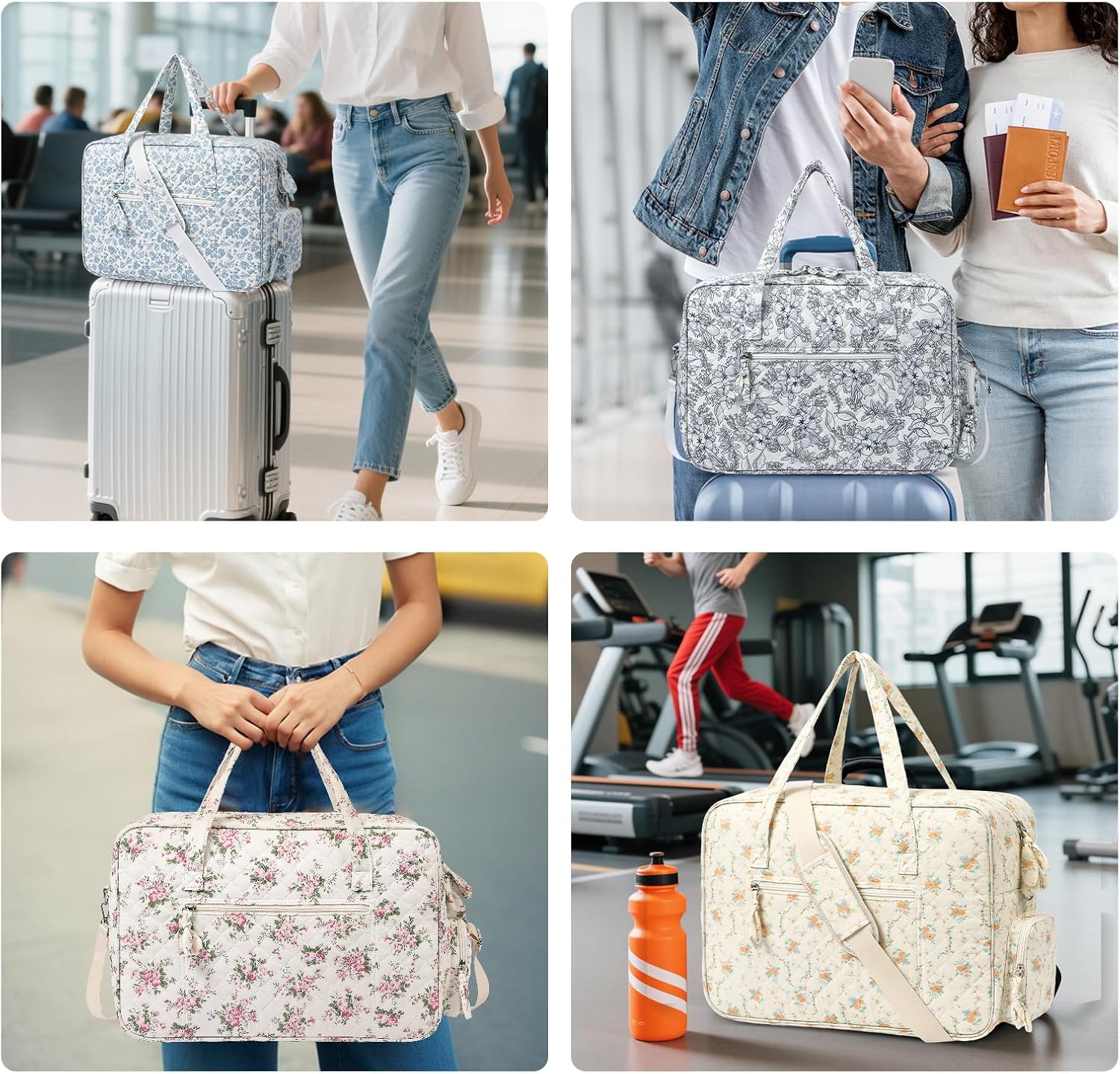 Quilted Duffle Bag for Women, Quilted Weekender Bag, Quilted Travel Bag, Large Floral Duffle Bags with Adjustable Straps - Image 6