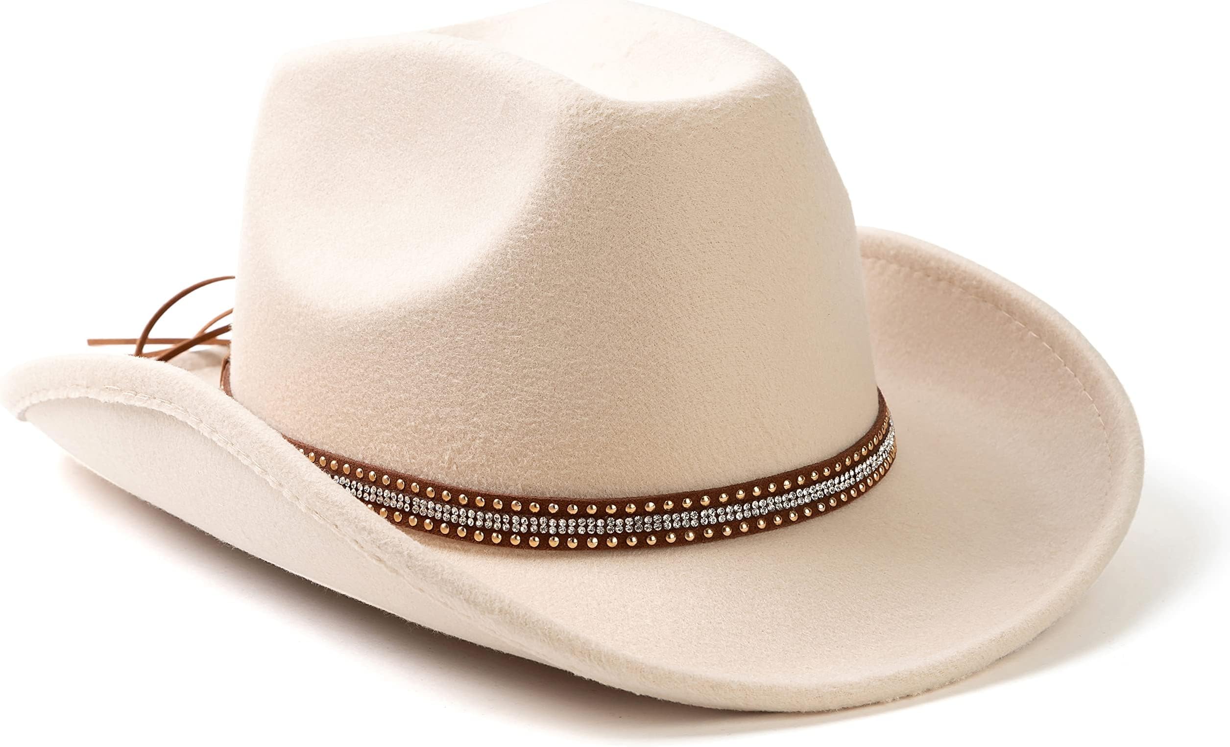 โ Cowboy Hats, Vintage Felt Wide Brim Western Cowboy Hat, Outdoor Fedora Hats with Belt Female cowboy Hat for Women Men Costume Cosplay
