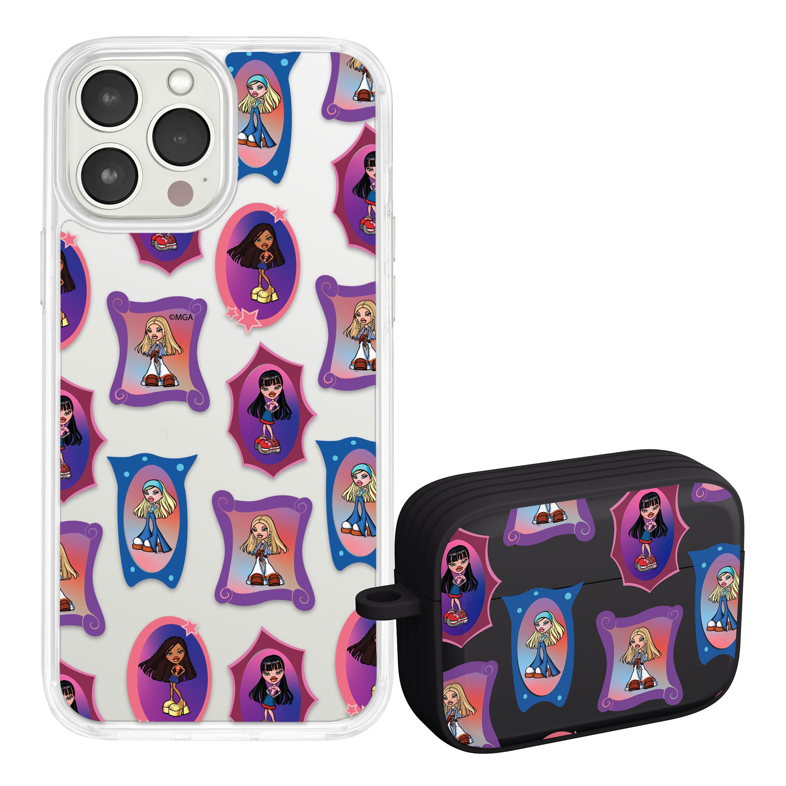 Affinity Bands Bratz Classic HD Phone and Earbud Case Combo Compatible with iPhone 15 Plus and AirPods Pro (Frames)